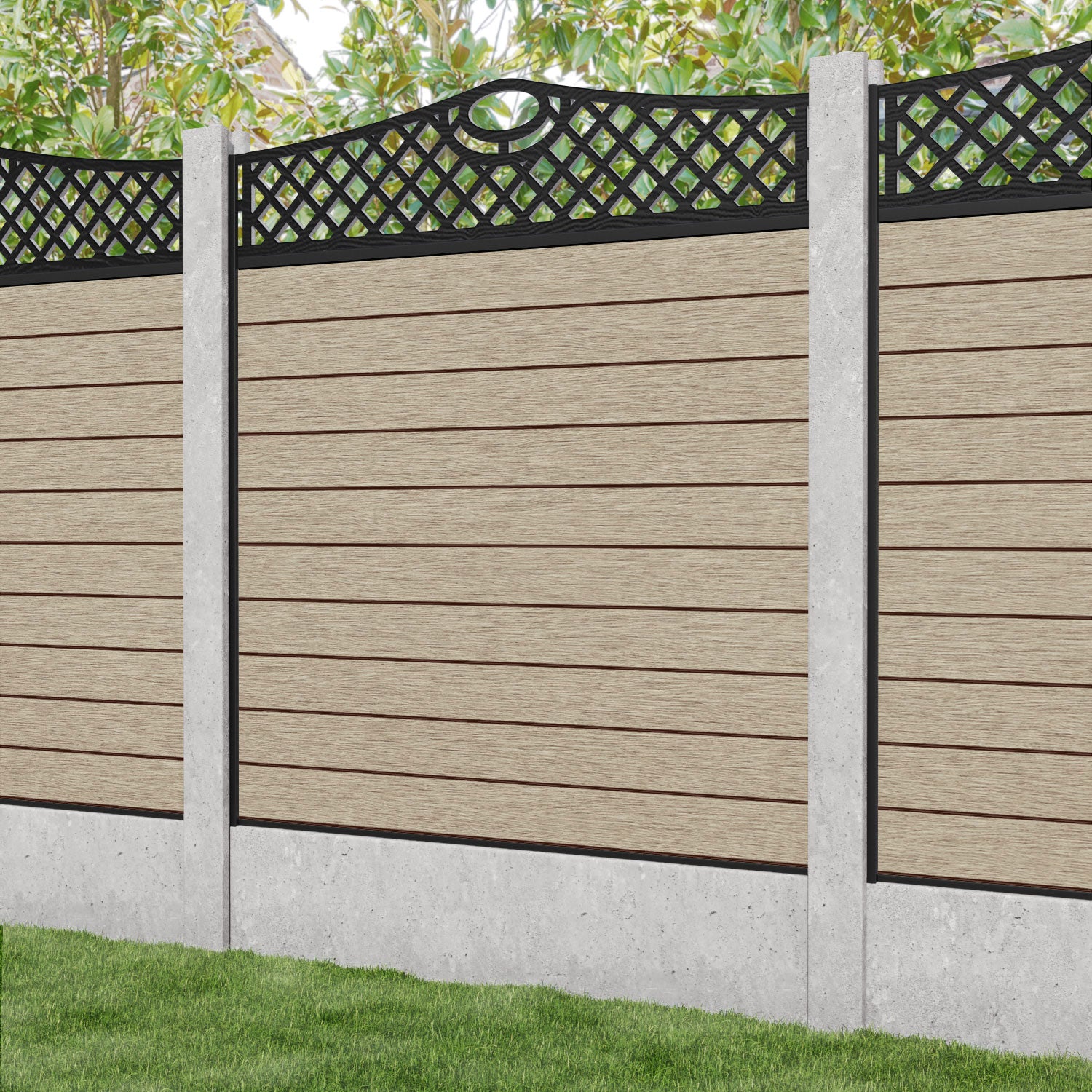 Fusion Oxford Curved Top Fence Panel - Light Oak - for existing concrete posts