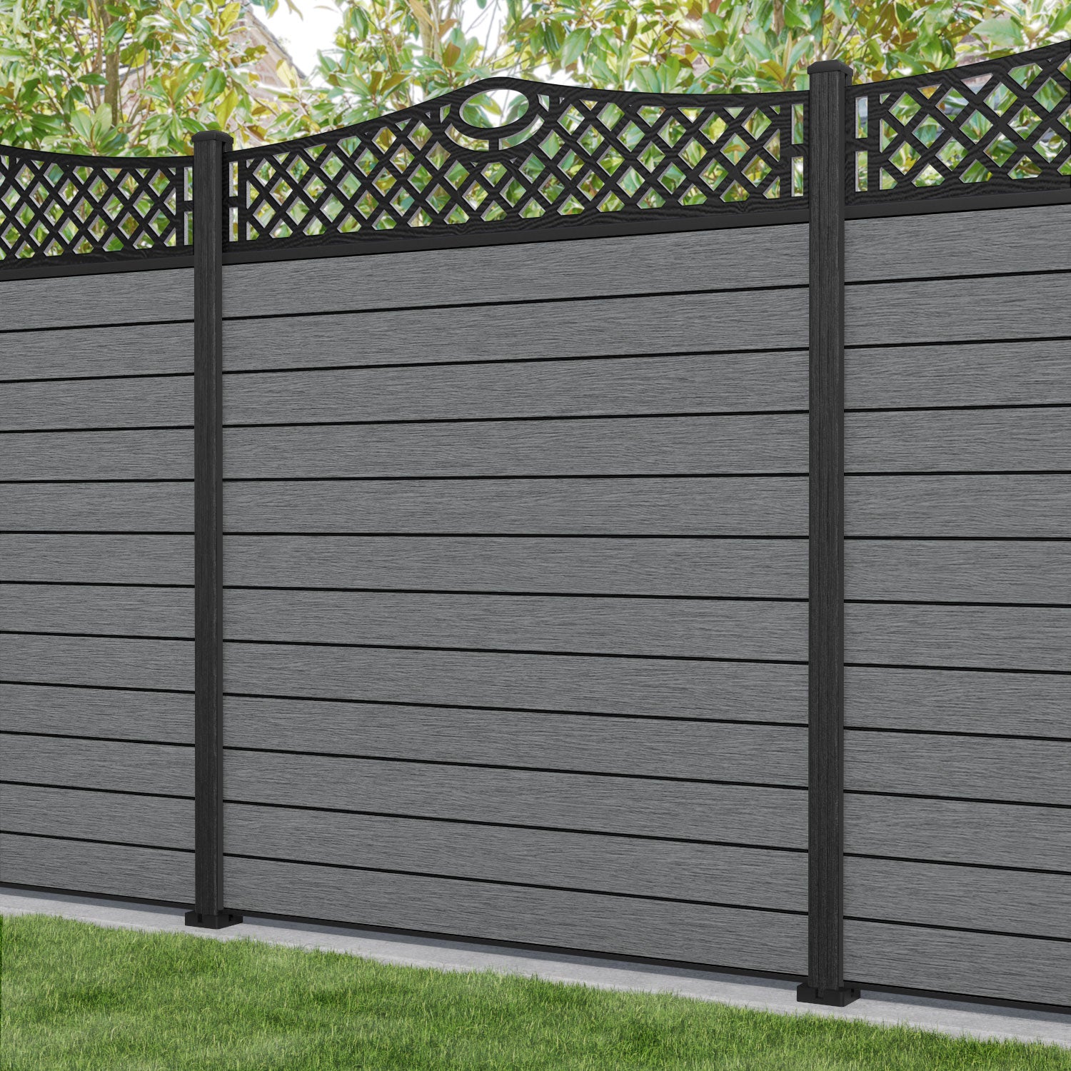 Fusion Oxford Curved Top Fence Panel - Mid Grey - with our composite posts