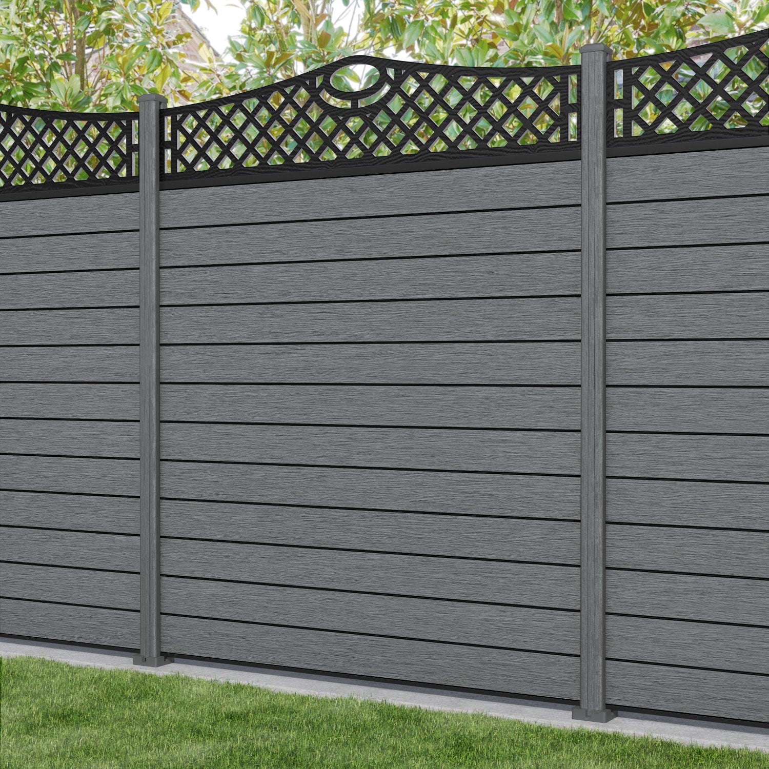 Fusion Oxford Curved Top Fence Panel - Mid Grey - with our composite posts