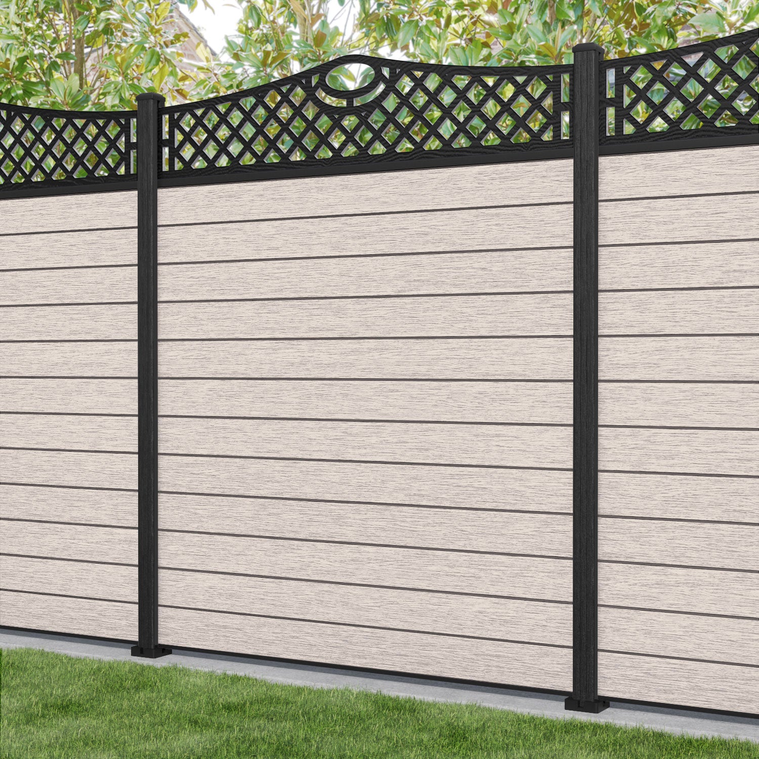 Fusion Oxford Curved Top Fence Panel - Mid Stone - with our composite posts