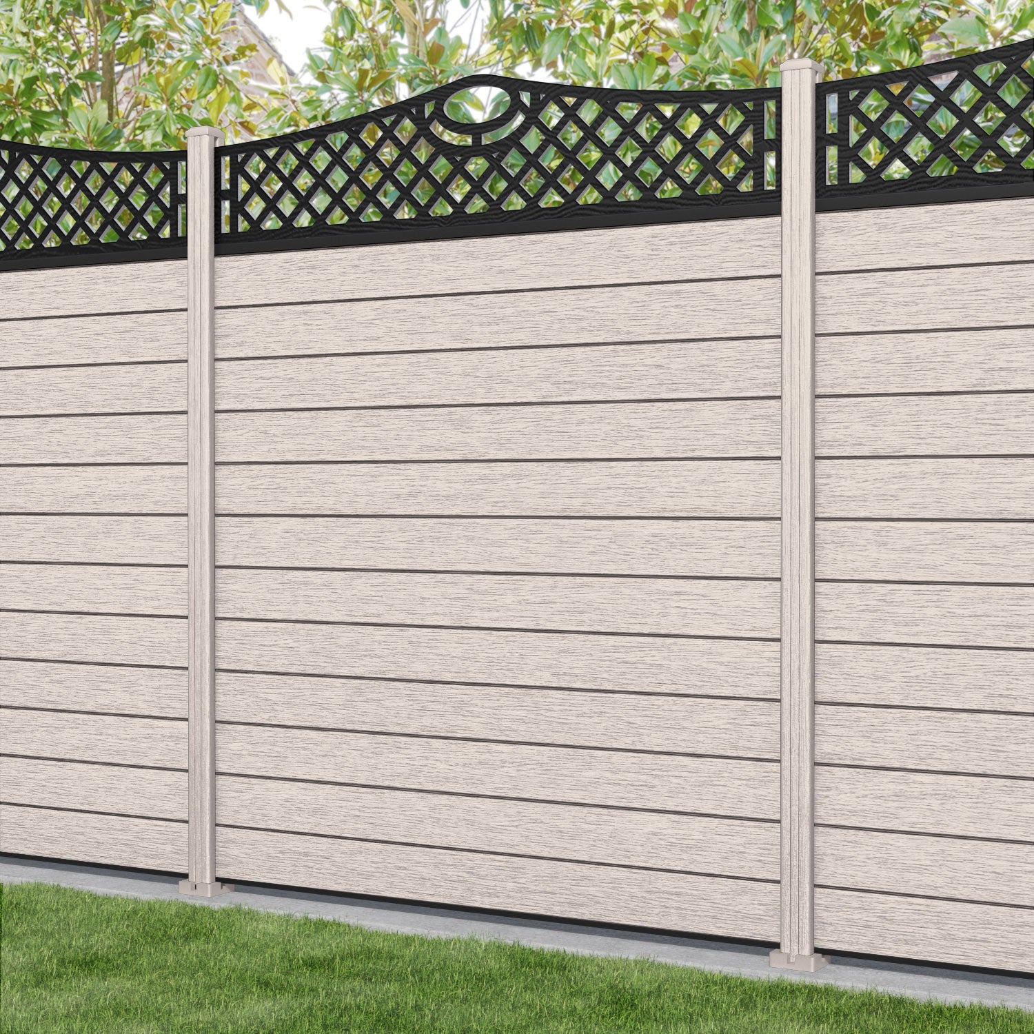 Fusion Oxford Curved Top Fence Panel - Mid Stone - with our composite posts