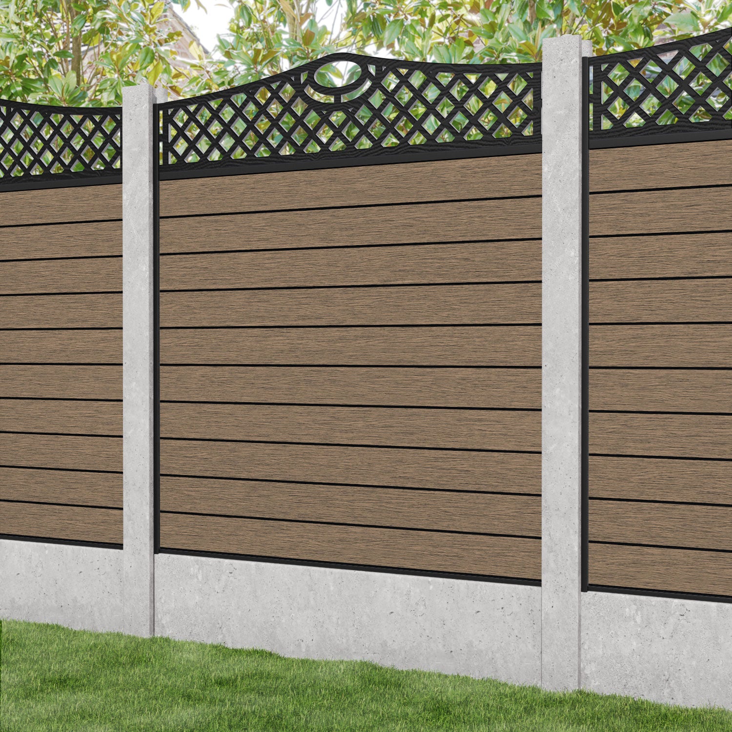 Fusion Oxford Curved Top Fence Panel - Teak - for existing concrete posts