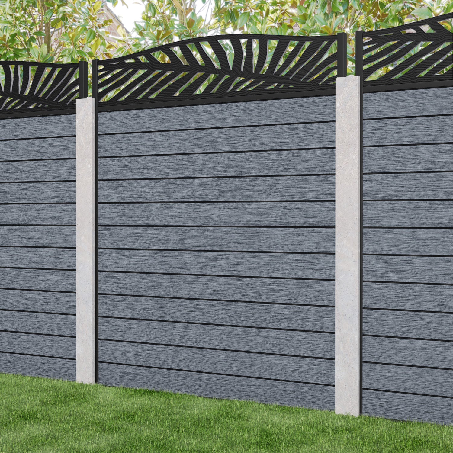 Fusion Palm Curved Top Fence Panel - Anthracite - for existing concrete posts