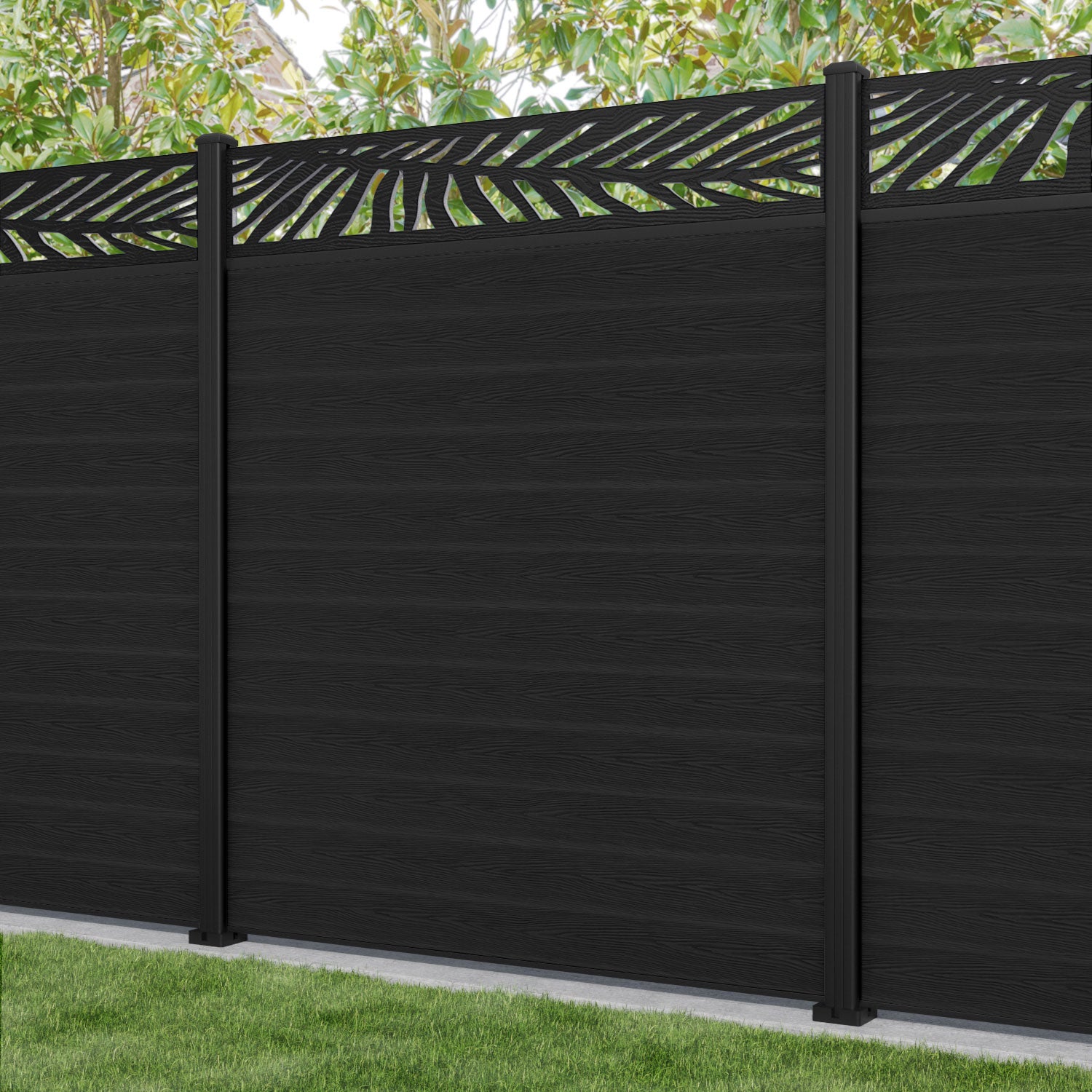 Classic Palm Fence Panel - Black - with our aluminium posts