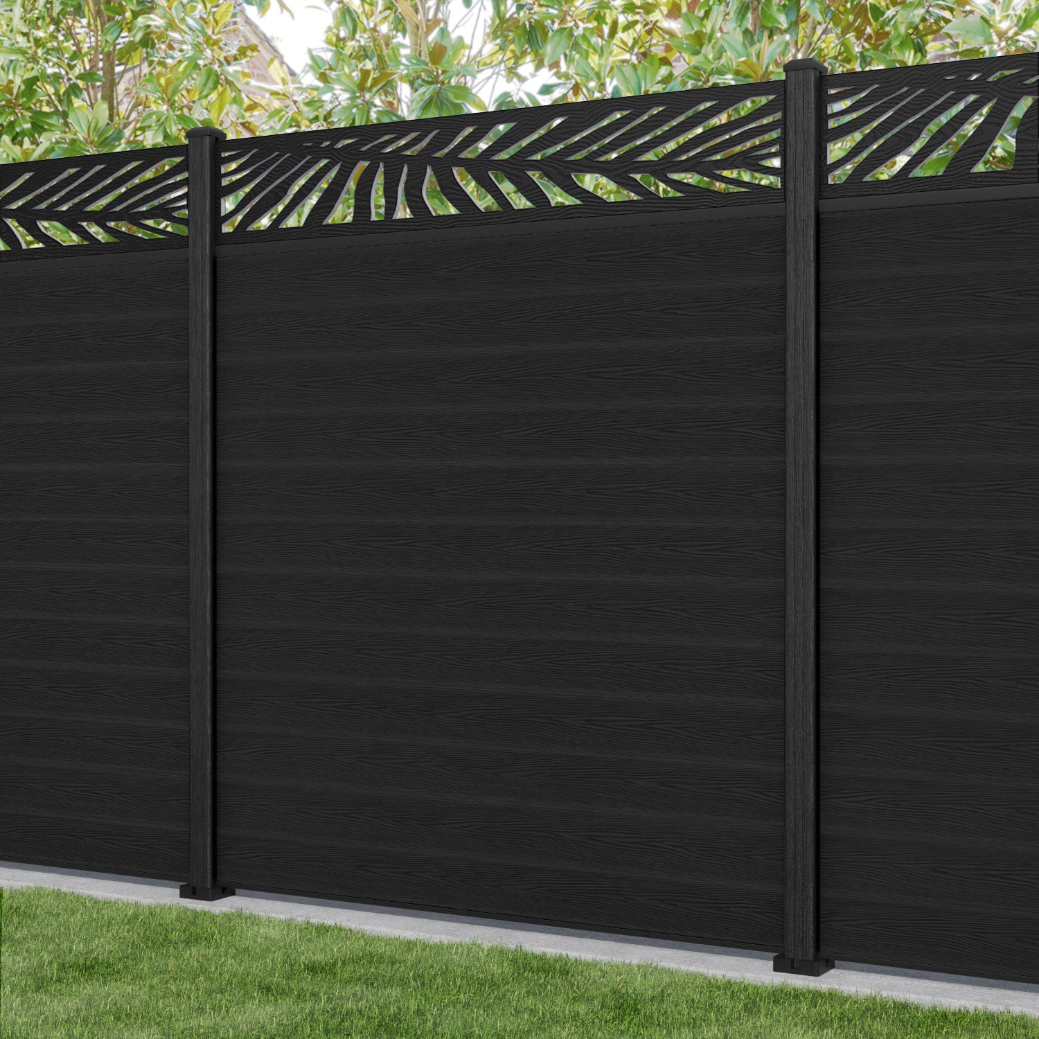 Classic Palm Fence Panel - Black - with our composite posts