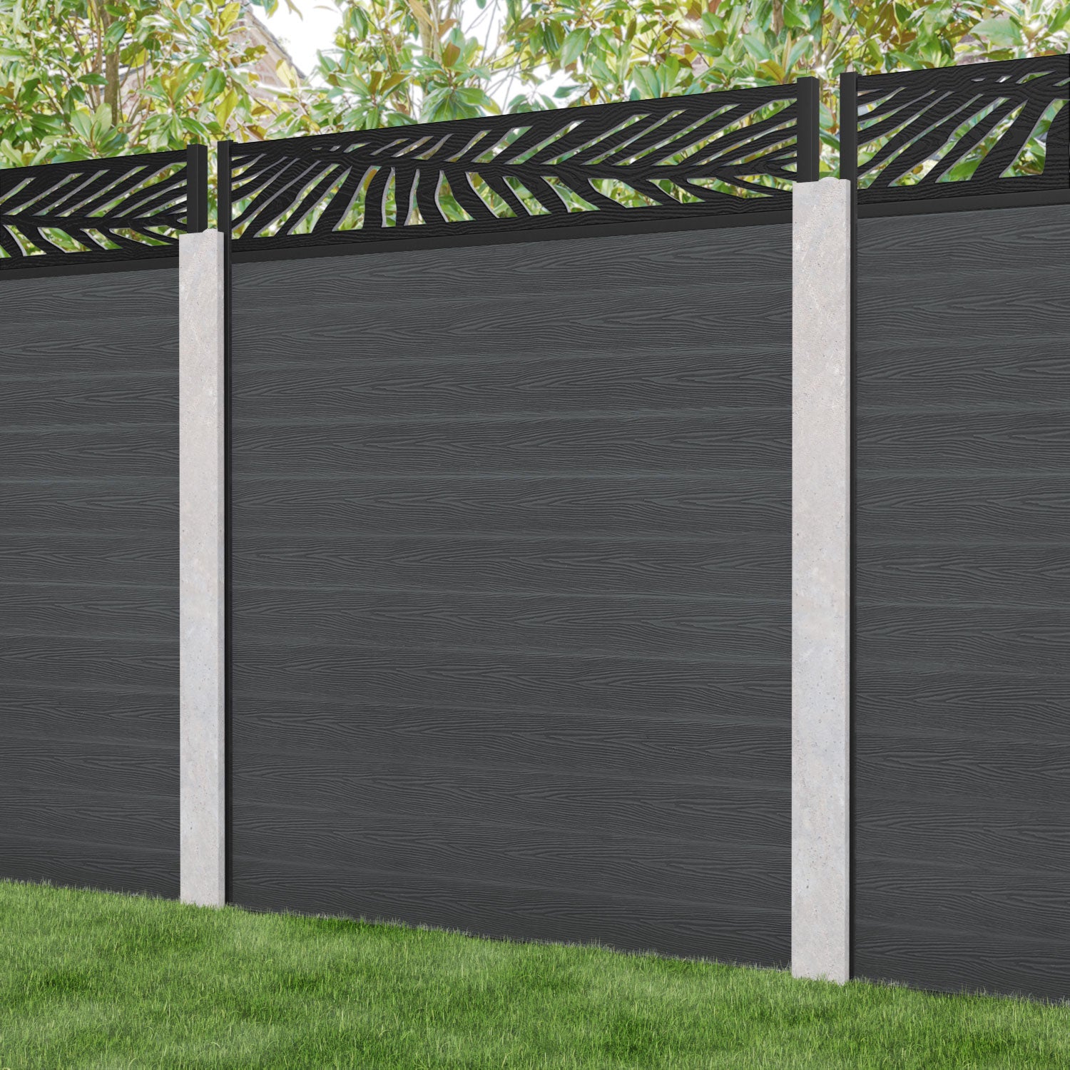 Classic Palm Fence Panel - Dark Grey - for existing concrete posts
