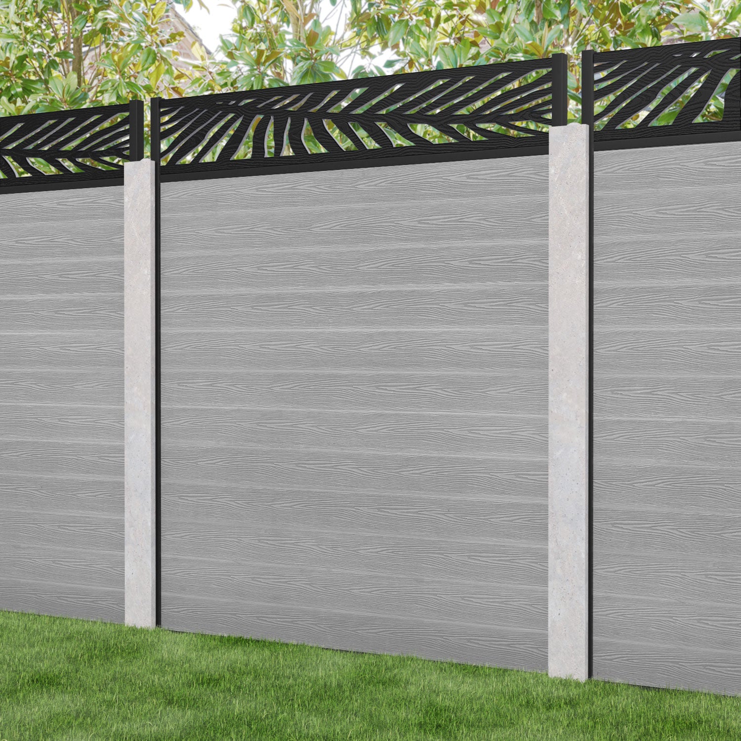 Classic Palm Fence Panel - Light Grey - for existing concrete posts