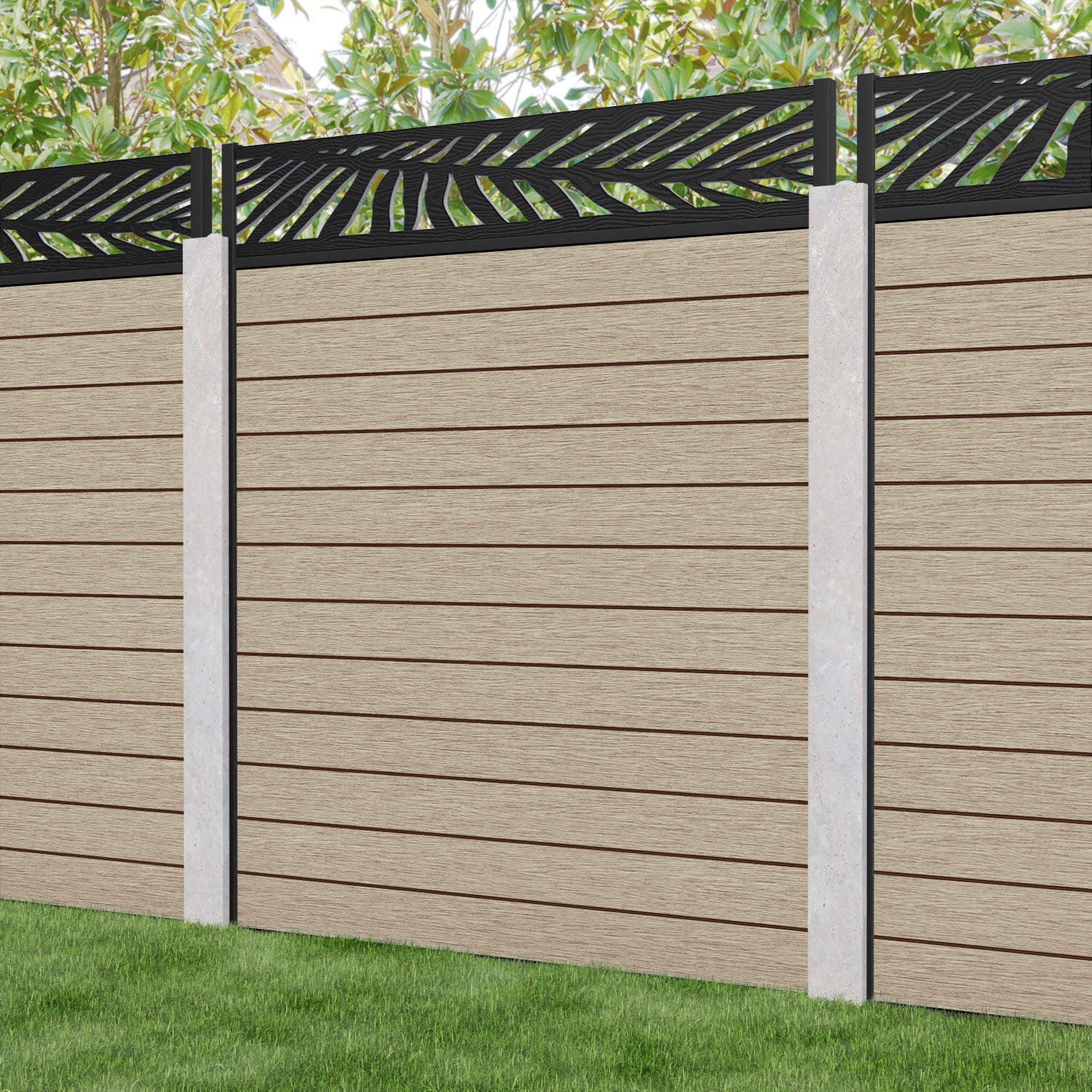 Fusion Palm Fence Panel - Light Oak - for existing concrete posts