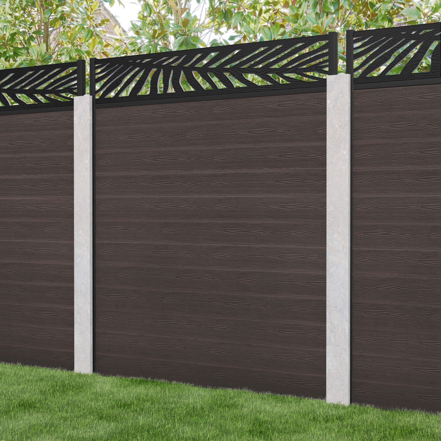 Classic Palm Fence Panel - Mid Brown - for existing concrete posts
