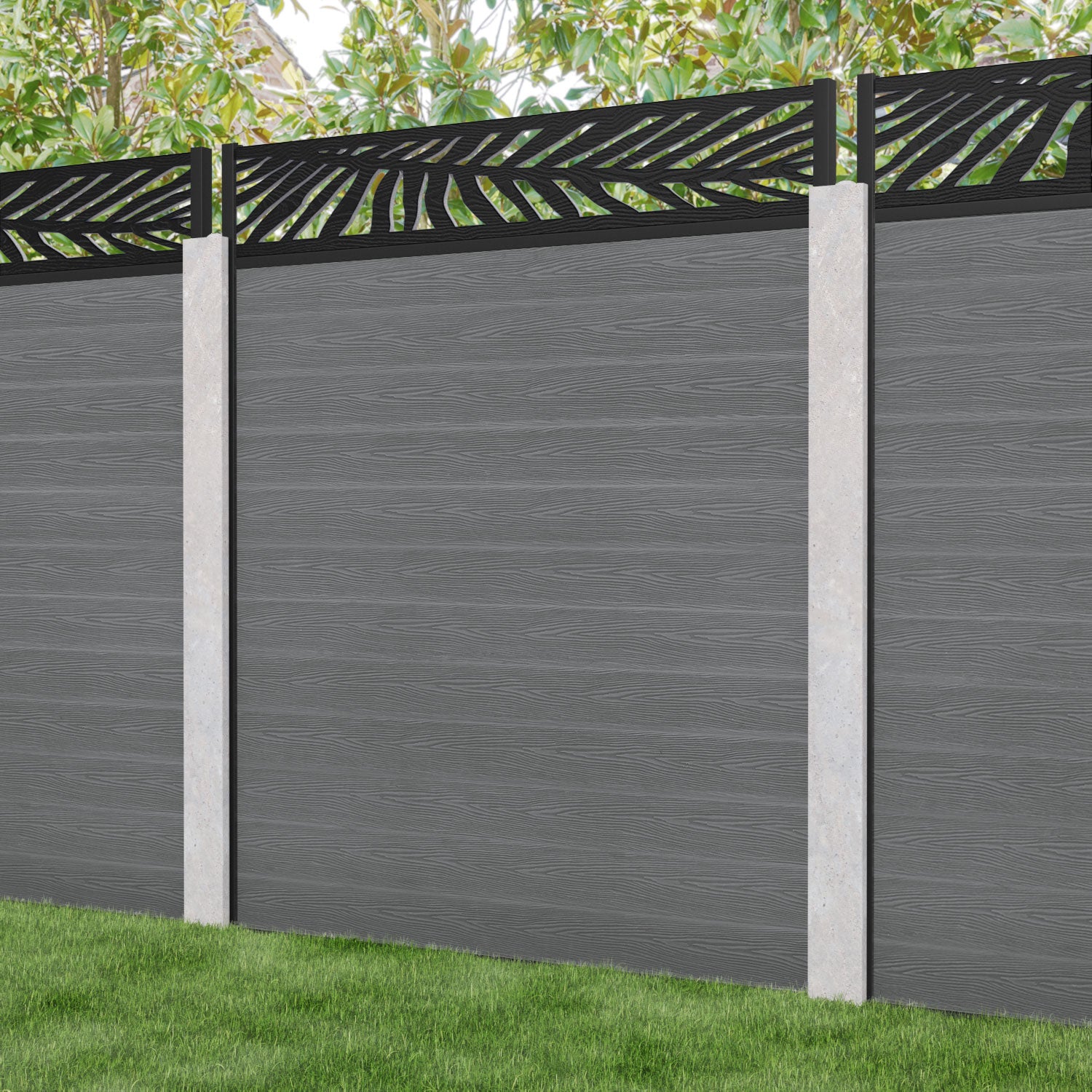 Classic Palm Fence Panel - Mid Grey - for existing concrete posts