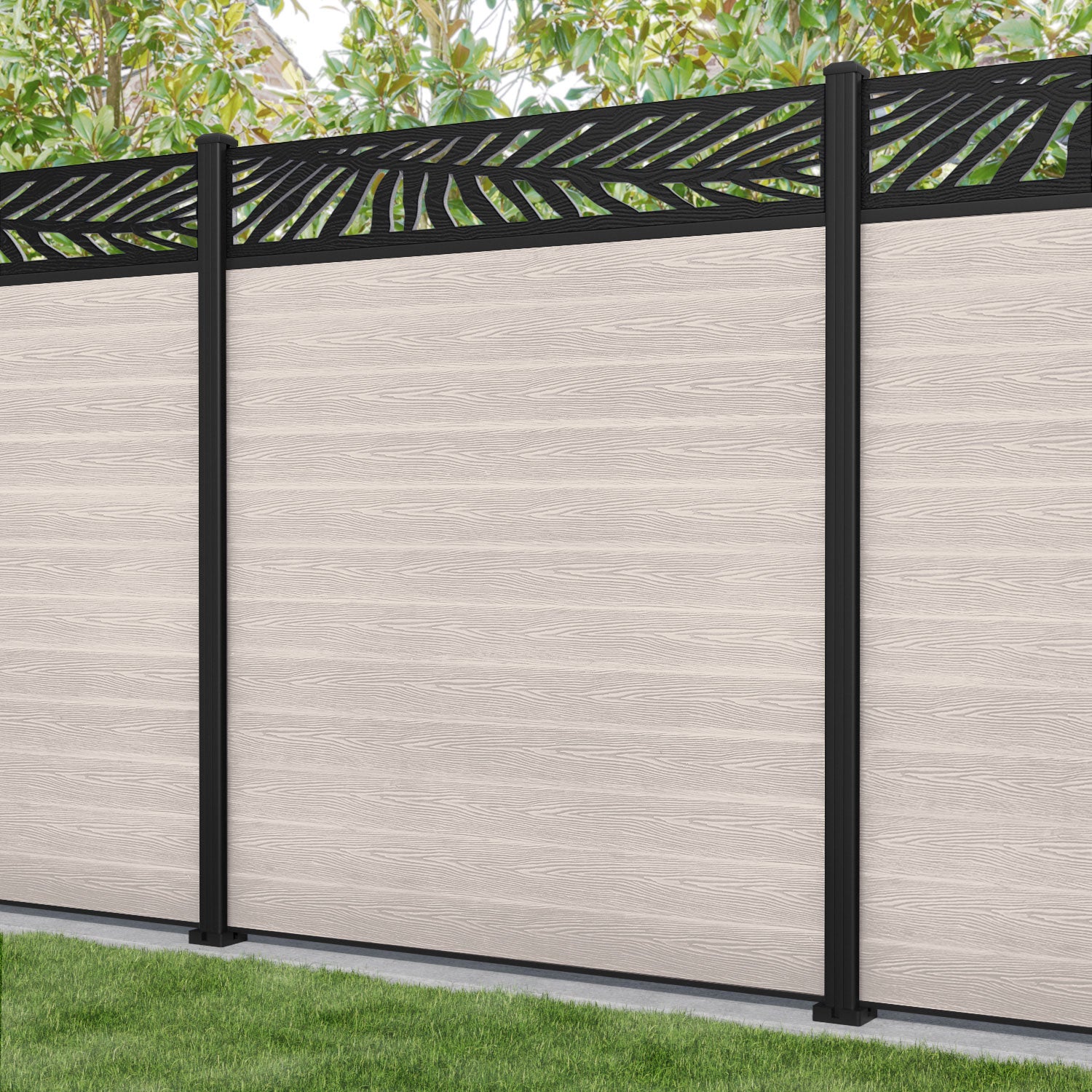 Classic Palm Fence Panel - Mid Stone - with our aluminium posts