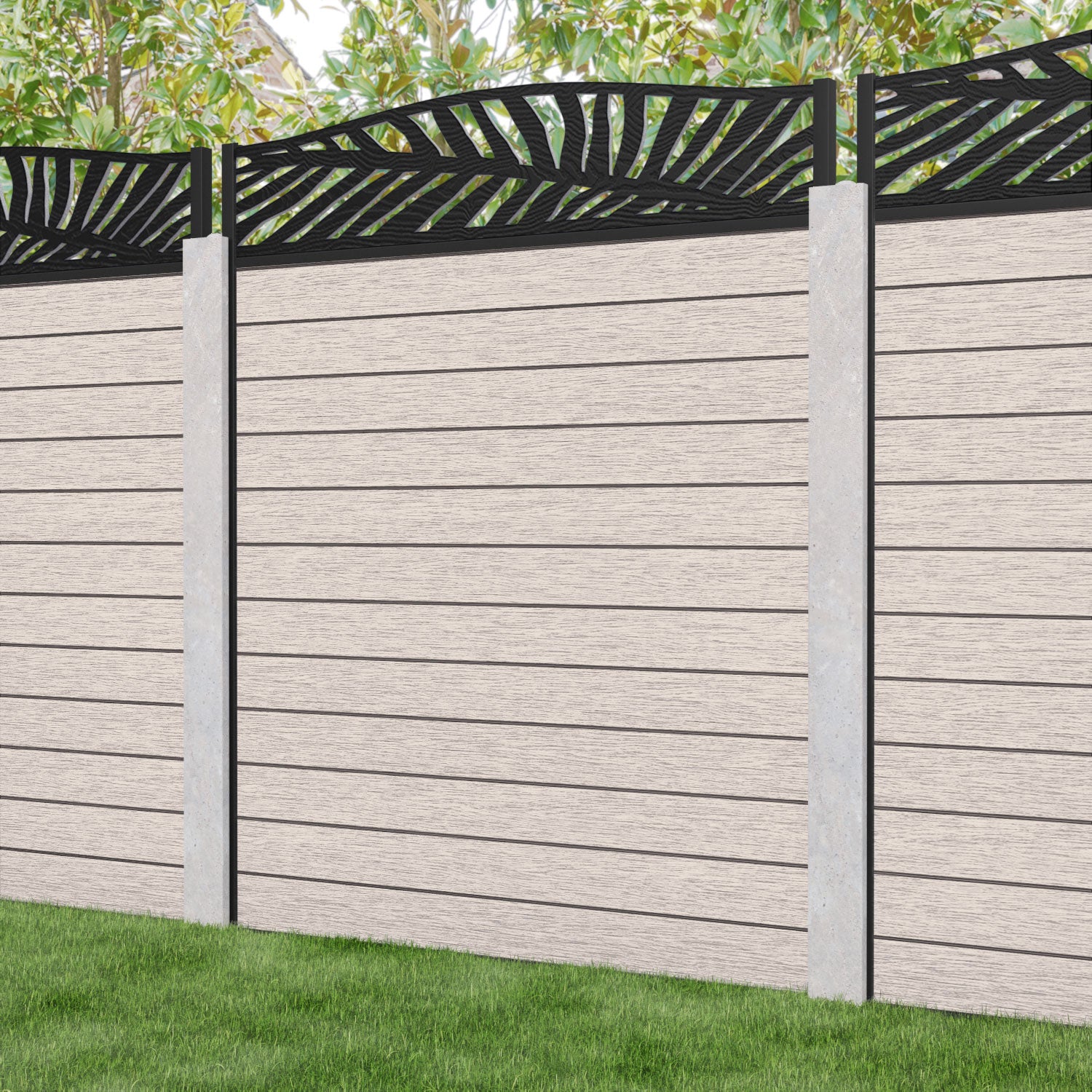 Fusion Palm Curved Top Fence Panel - Mid Stone - for existing concrete posts