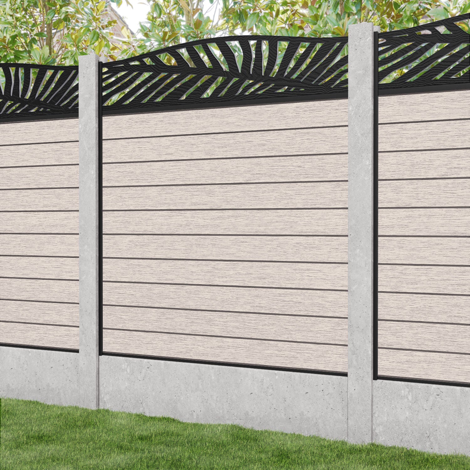 Fusion Palm Curved Top Fence Panel - Mid Stone - for existing concrete posts