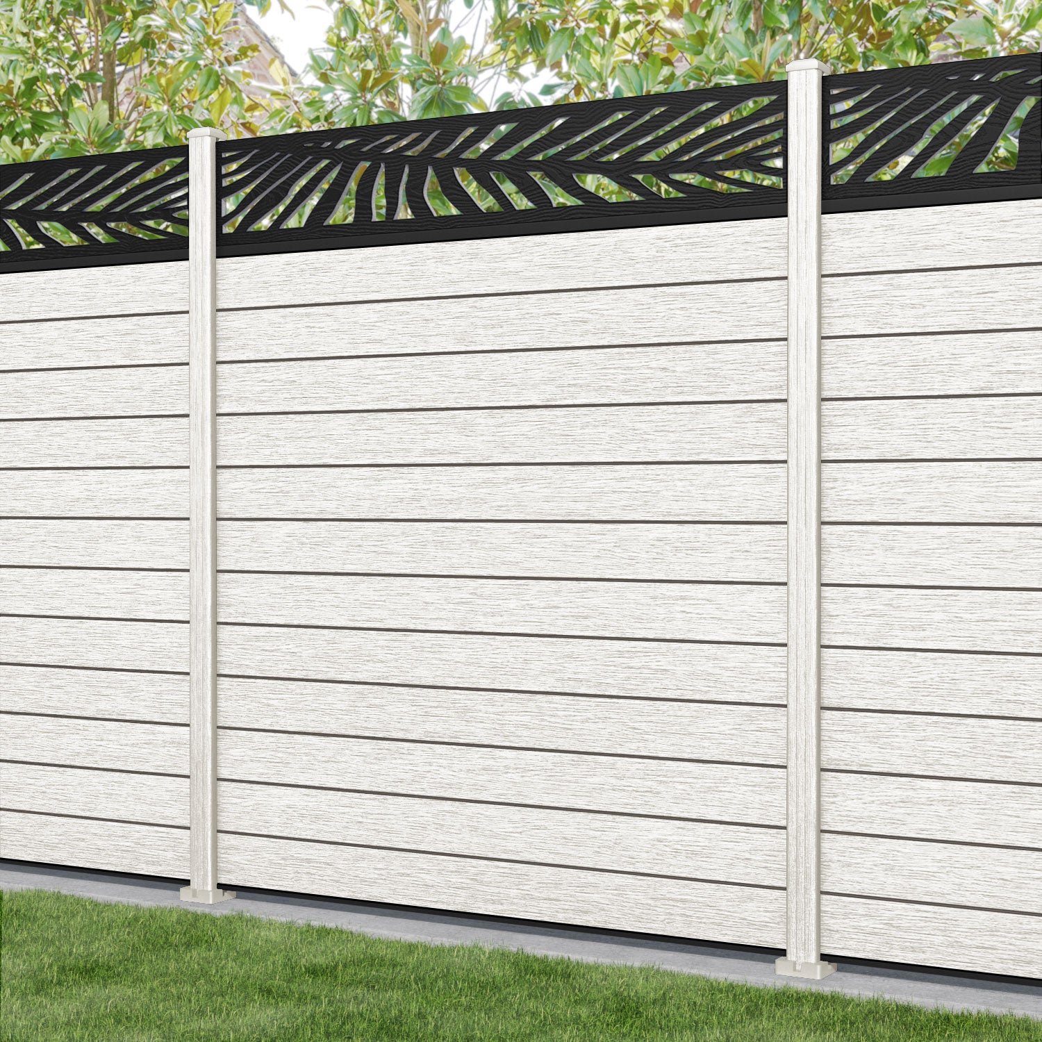Fusion Palm Fence Panel - Light Stone - with our composite posts