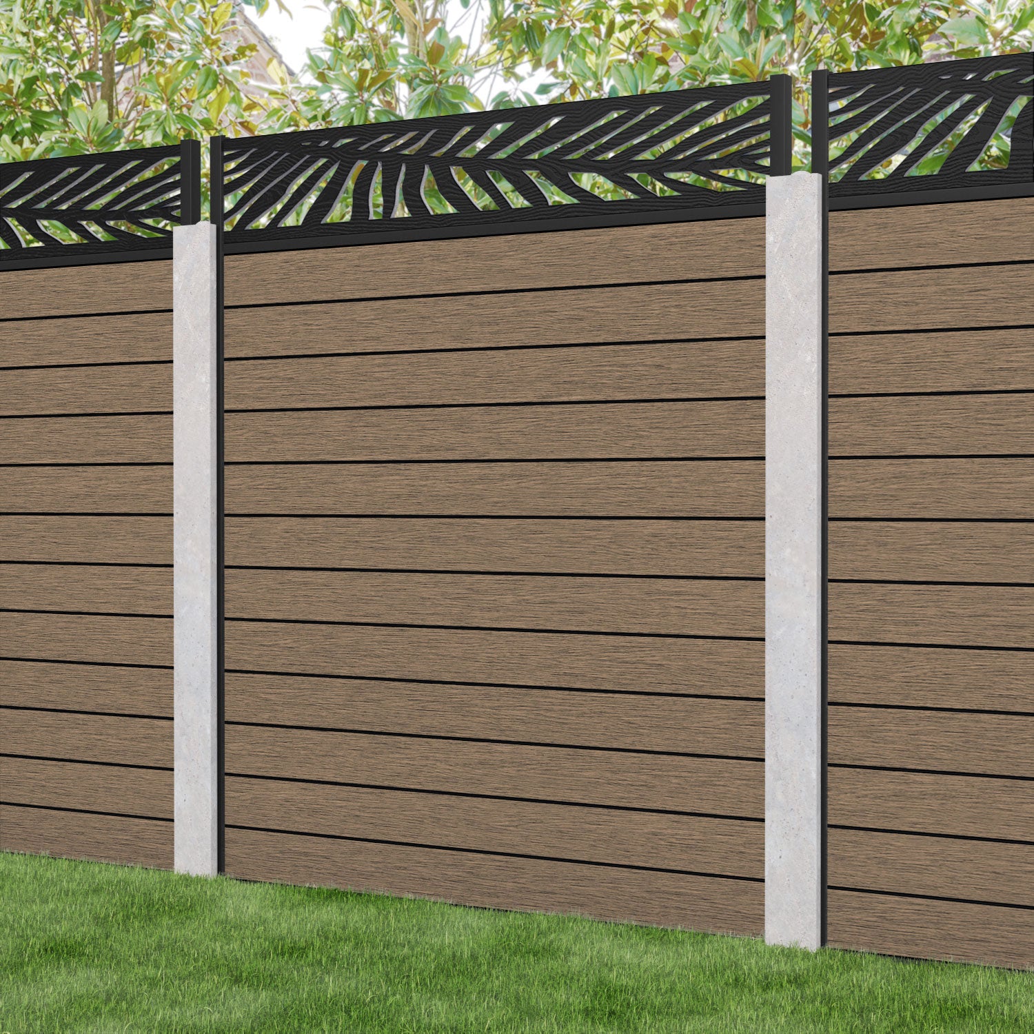 Fusion Palm Fence Panel - Teak - for existing concrete posts