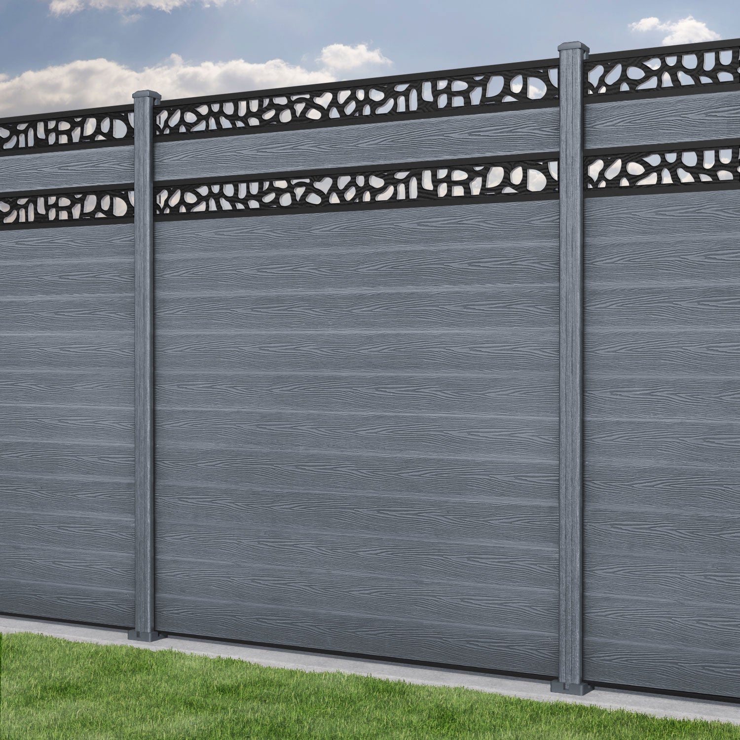 Classic Pebble Split Screen Fence Panel - Anthracite - with our composite posts