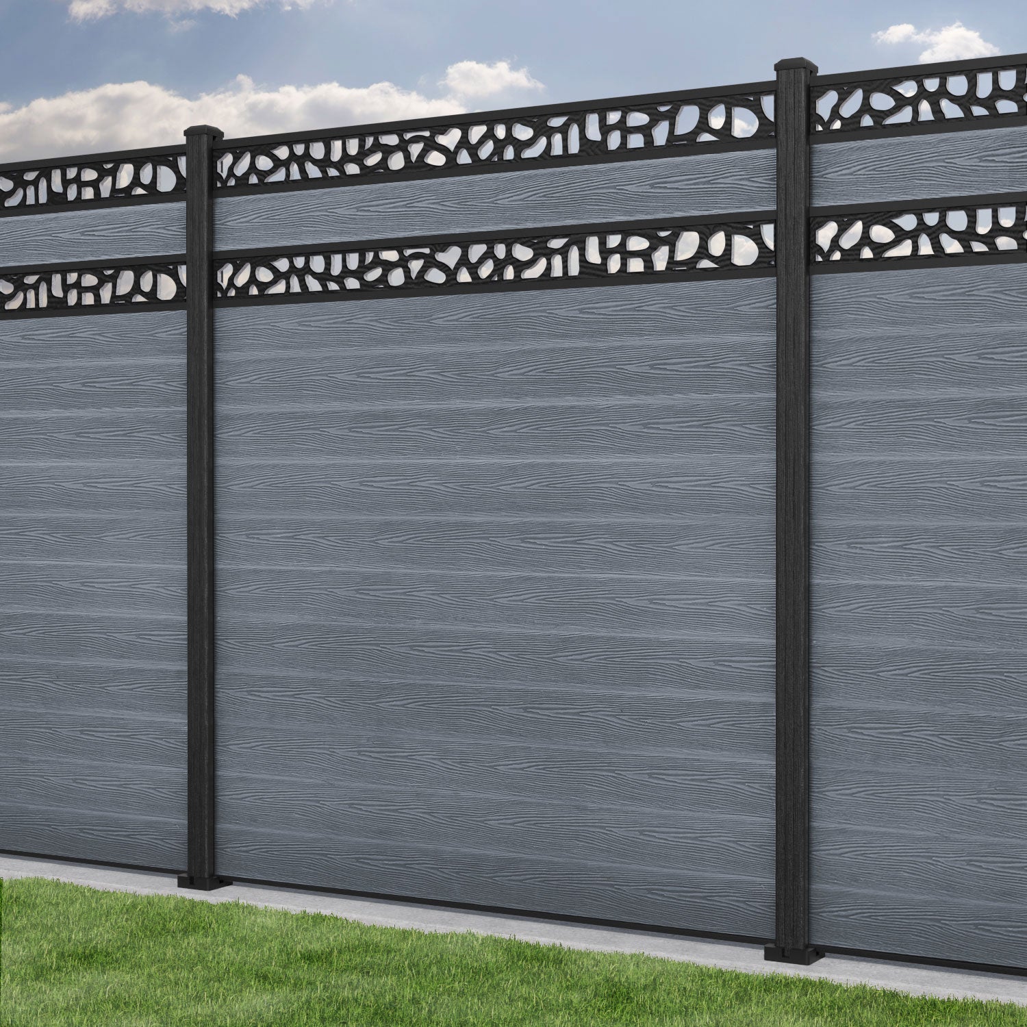 Classic Pebble Split Screen Fence Panel - Anthracite - with our composite posts