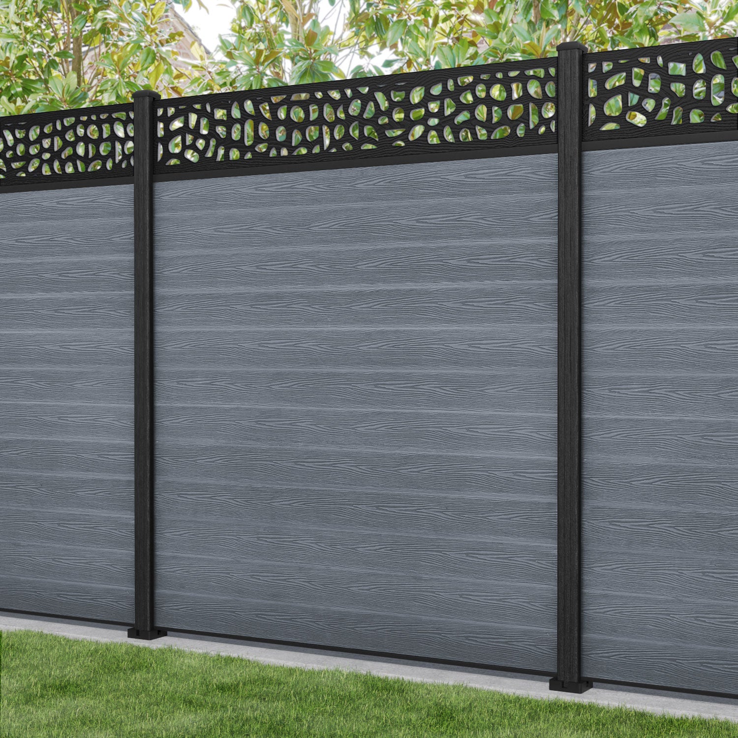 Classic Pebble Fence Panel - Anthracite - with our composite posts
