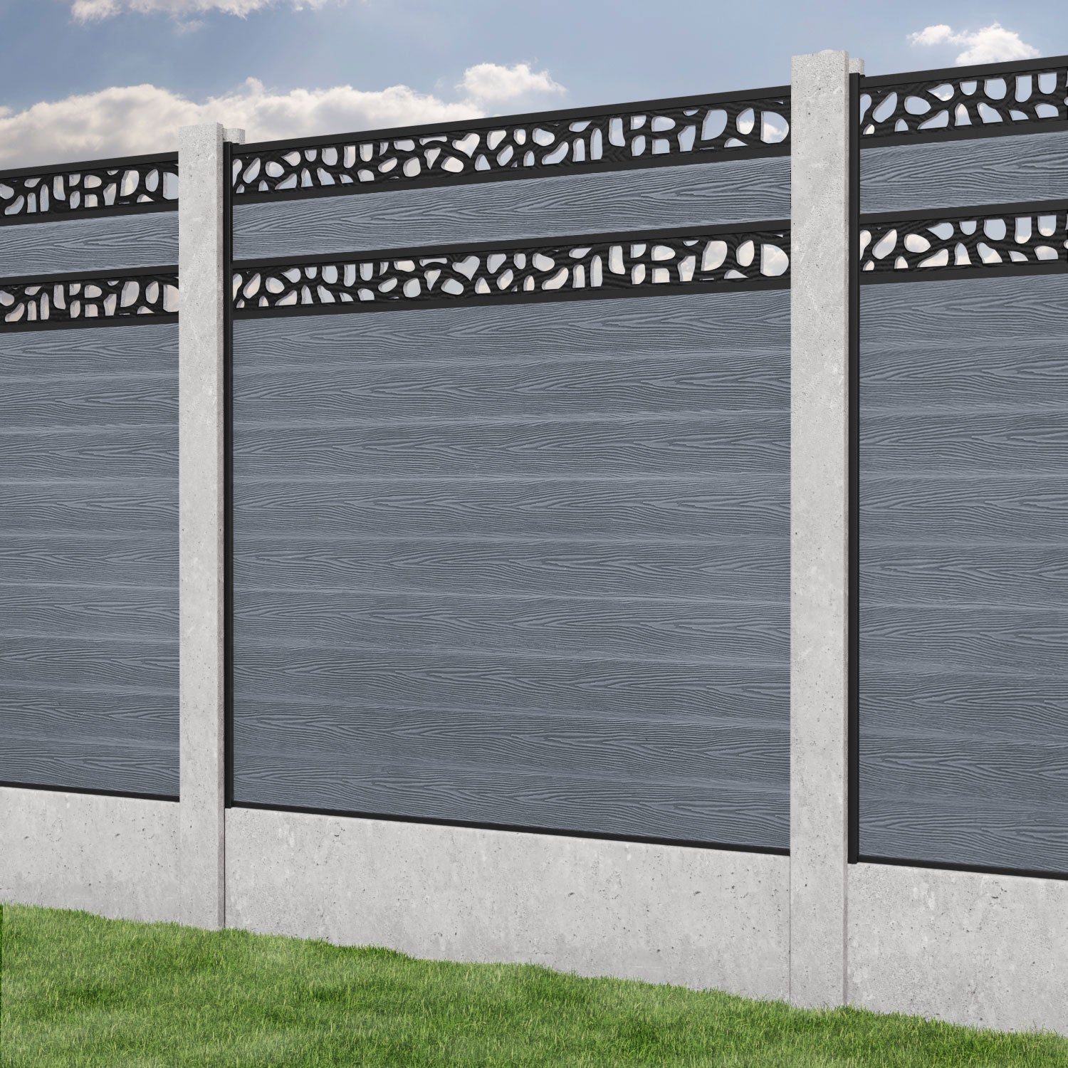 Classic Pebble Split Screen Fence Panel - Anthracite - for existing concrete posts