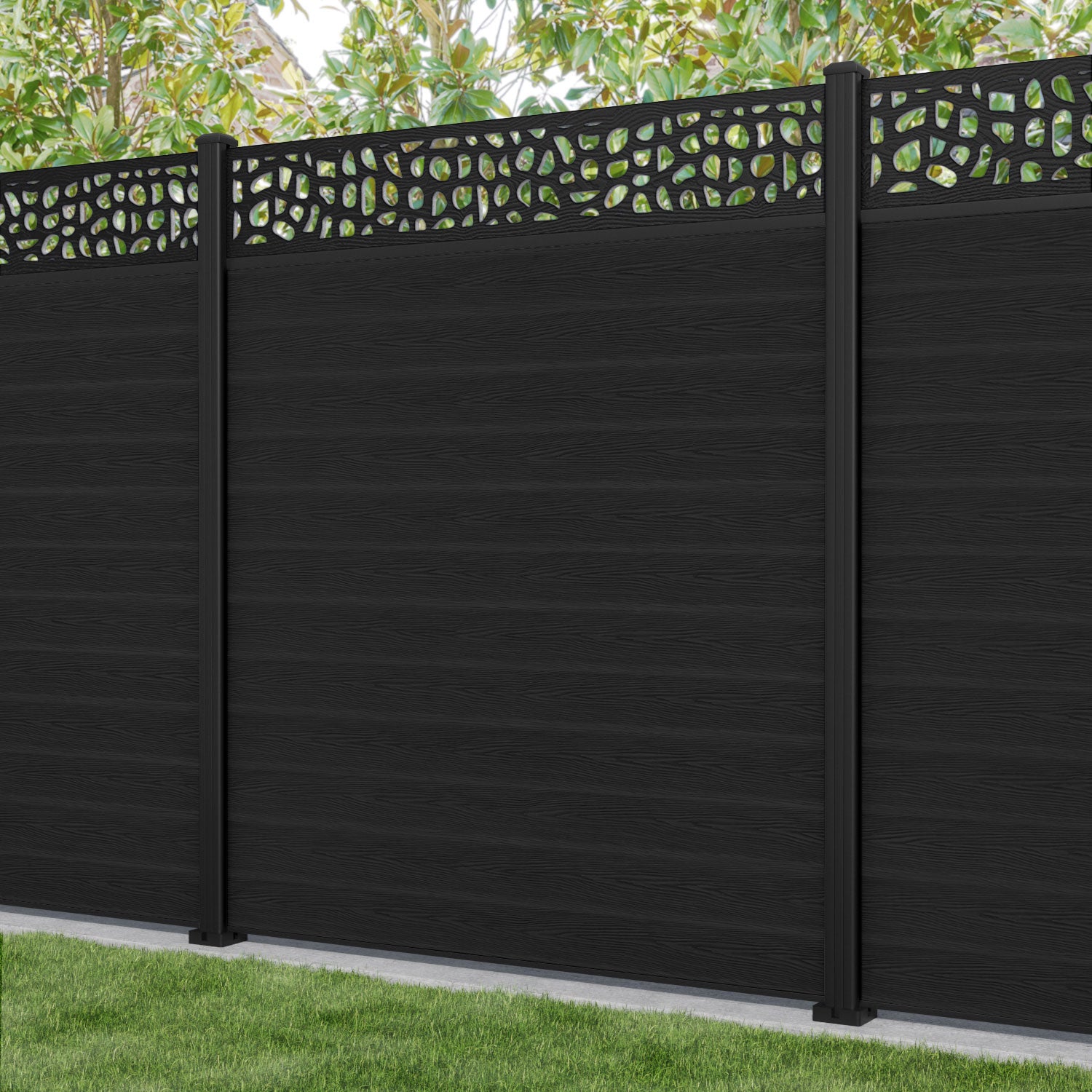 Classic Pebble Fence Panel - Black - with our aluminium posts