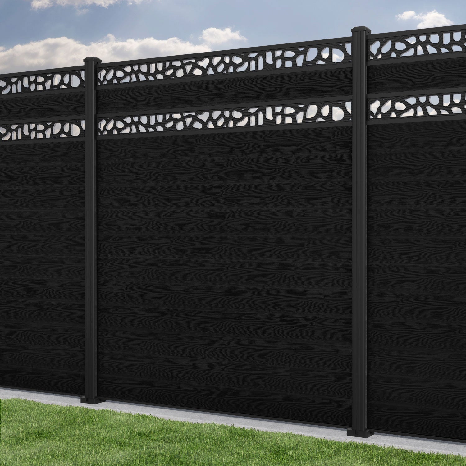 Classic Pebble Split Screen Fence Panel - Black - with our aluminium posts