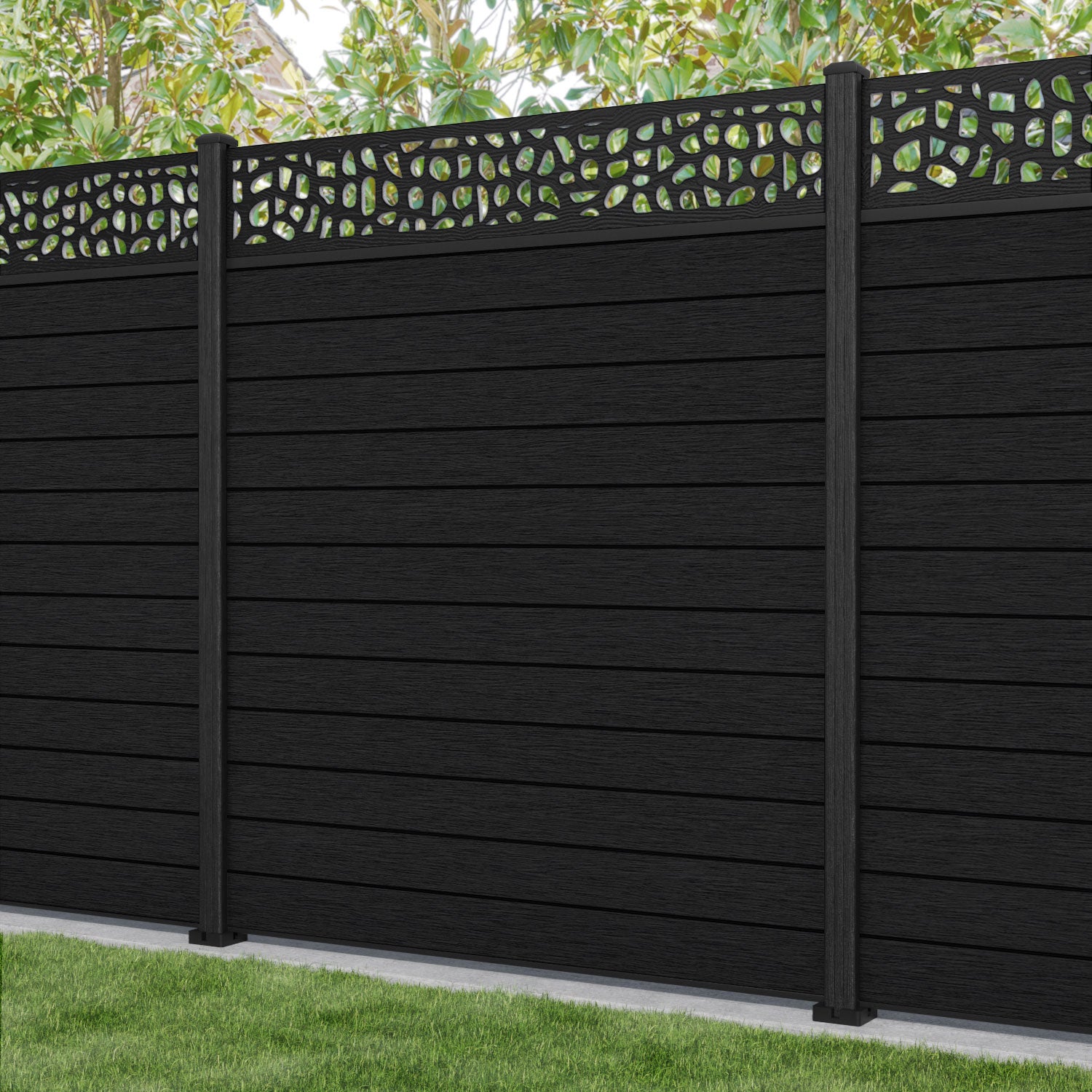 Fusion Pebble Fence Panel - Black - with our composite posts