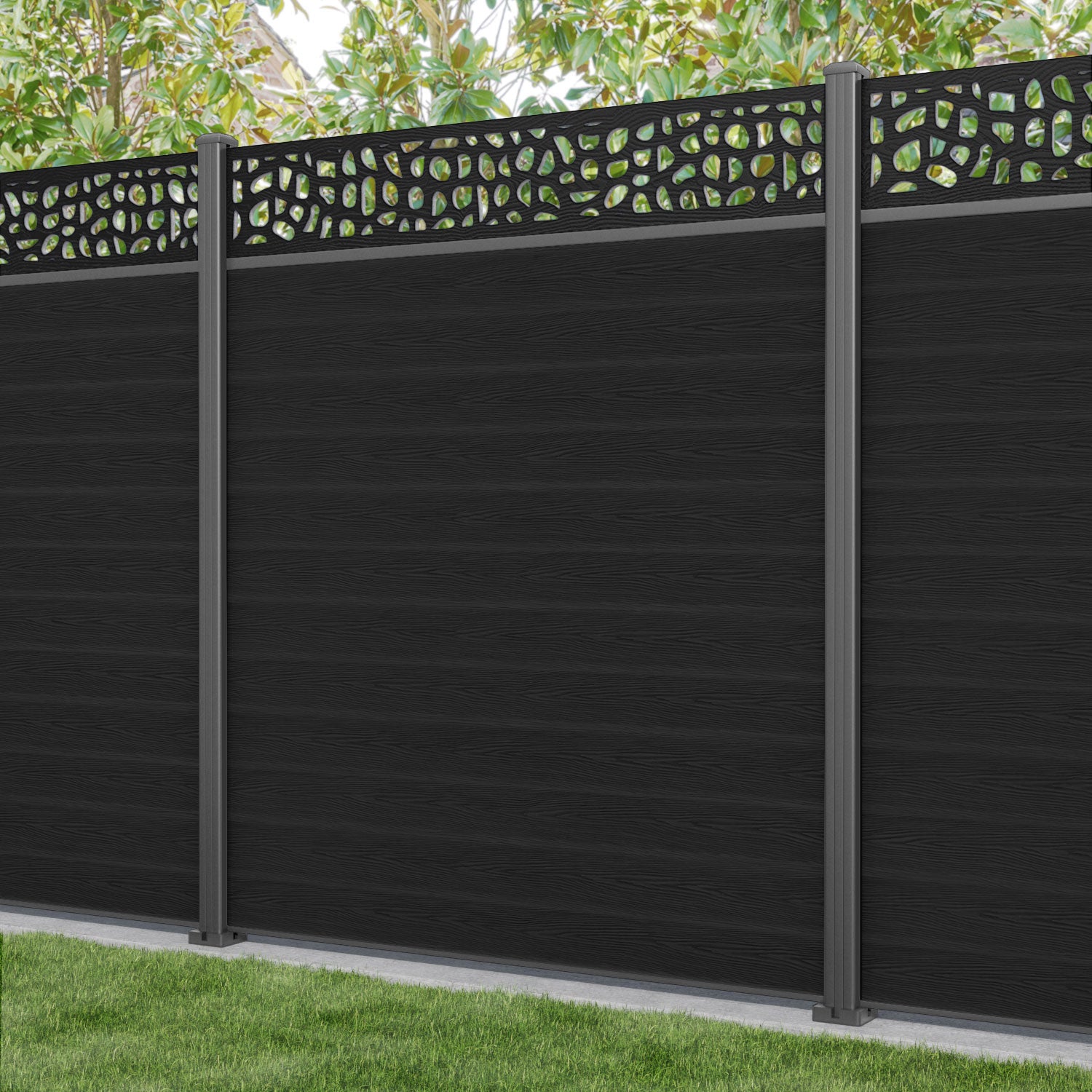 Classic Pebble Fence Panel - Black - with our aluminium posts
