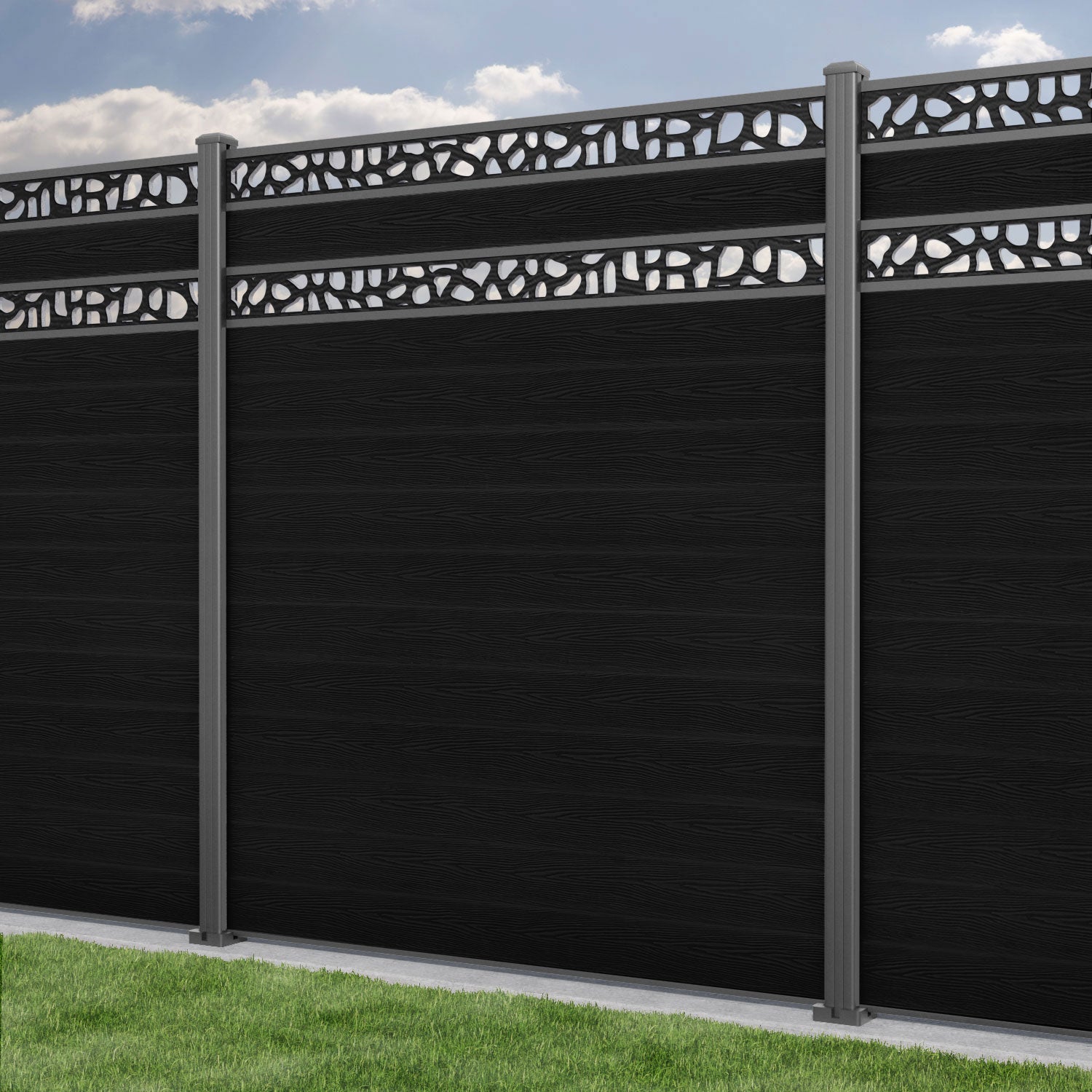 Classic Pebble Split Screen Fence Panel - Black - with our aluminium posts