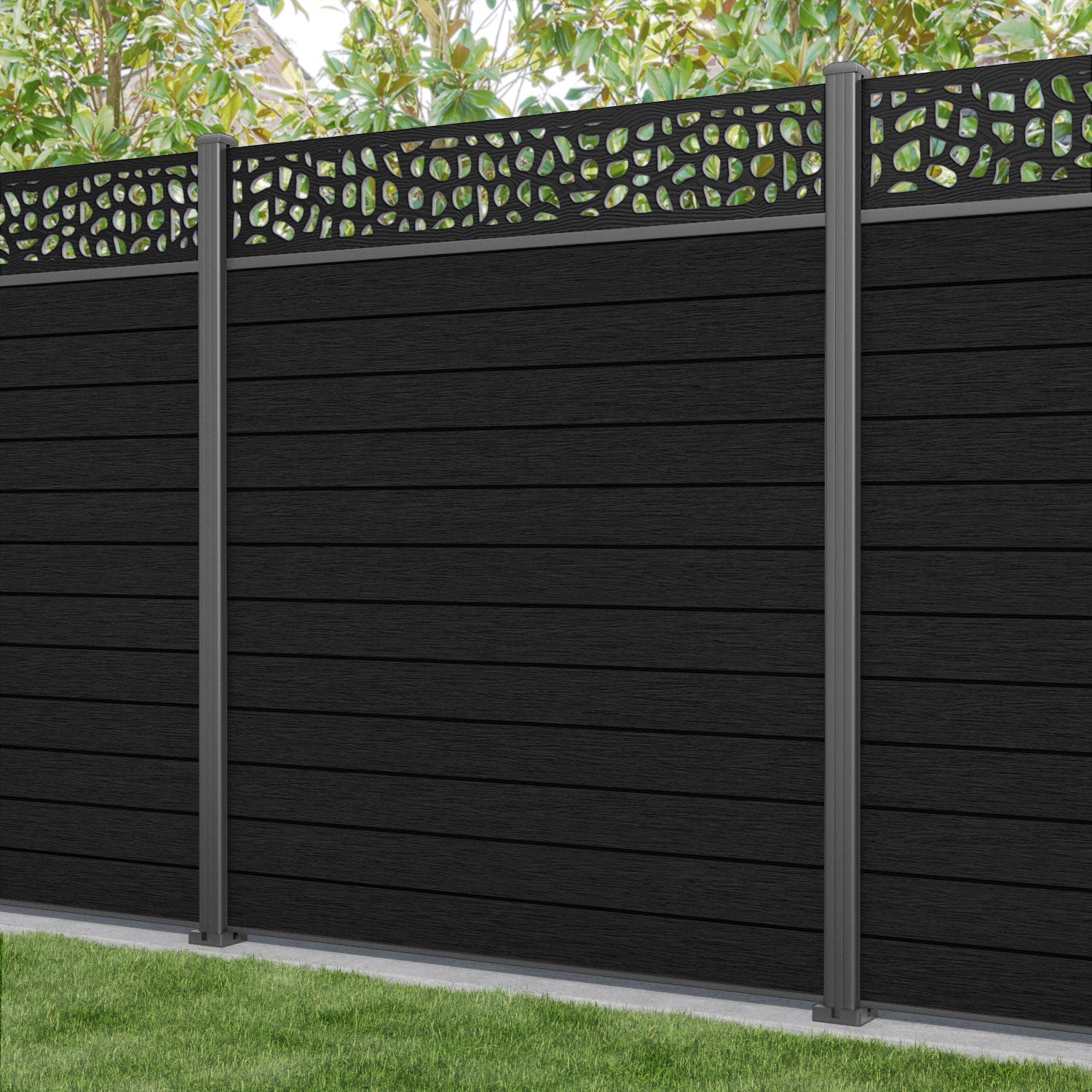 Fusion Pebble Fence Panel - Black - with our aluminium posts