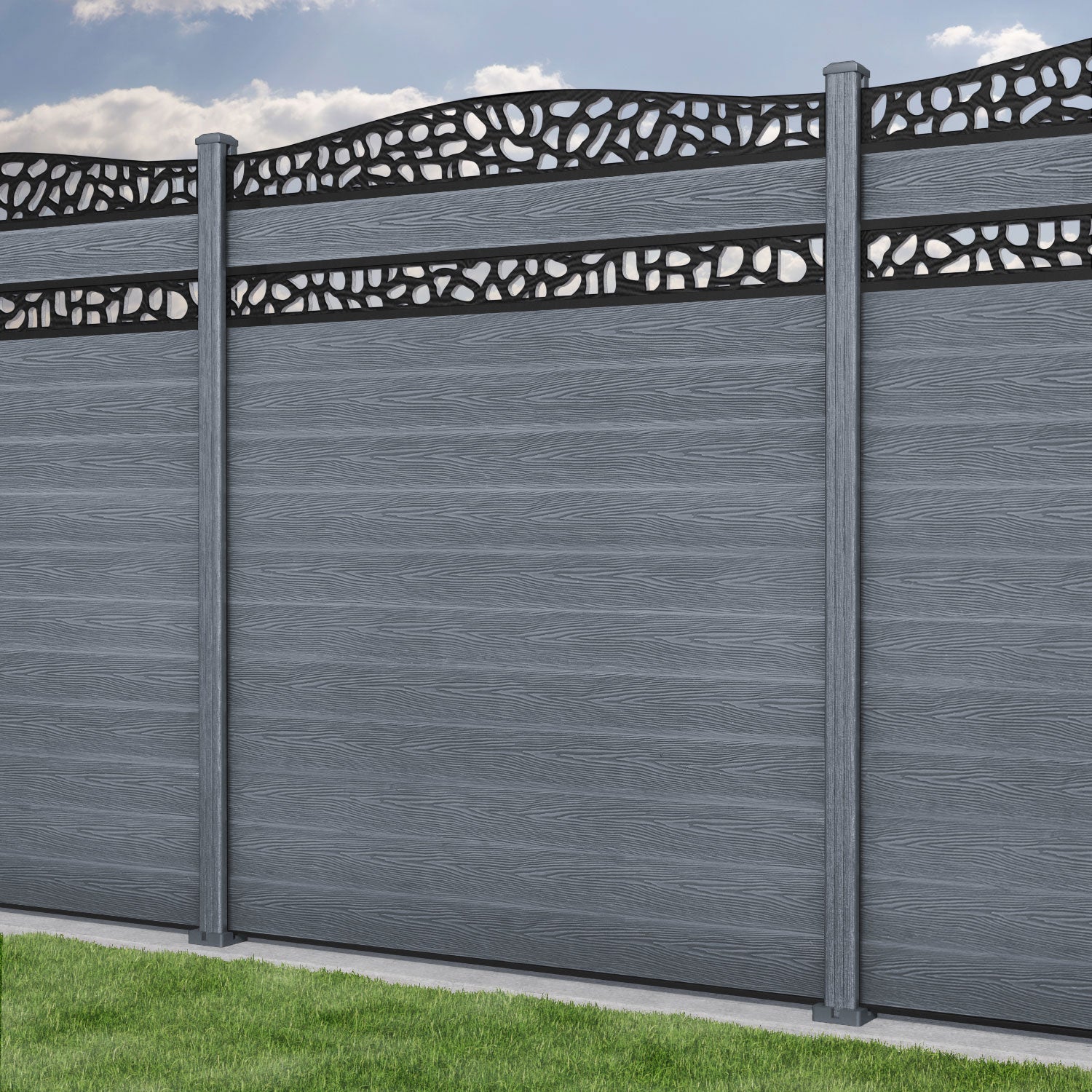 Classic Pebble Curved Top Split Screen Fence Panel - Anthracite - with our composite posts
