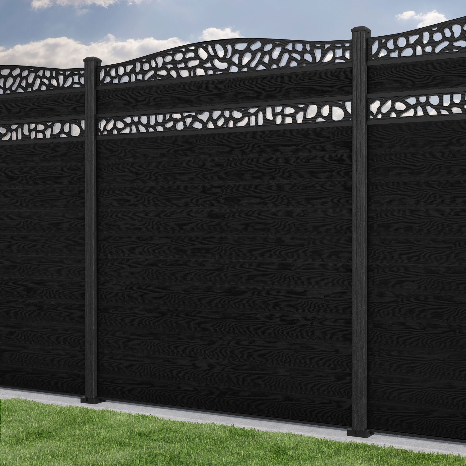 Classic Pebble Curved Top Split Screen Fence Panel - Black - with our composite posts