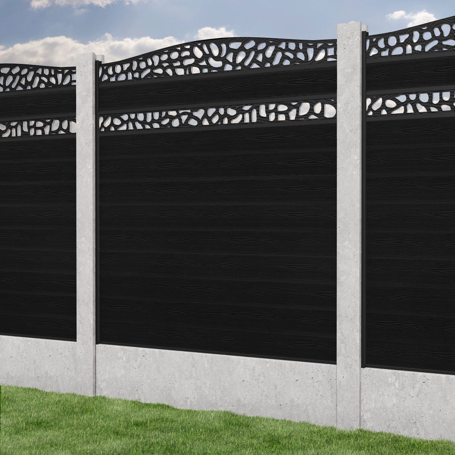 Classic Pebble Curved Top Split Screen Fence Panel - Black - for existing concrete posts