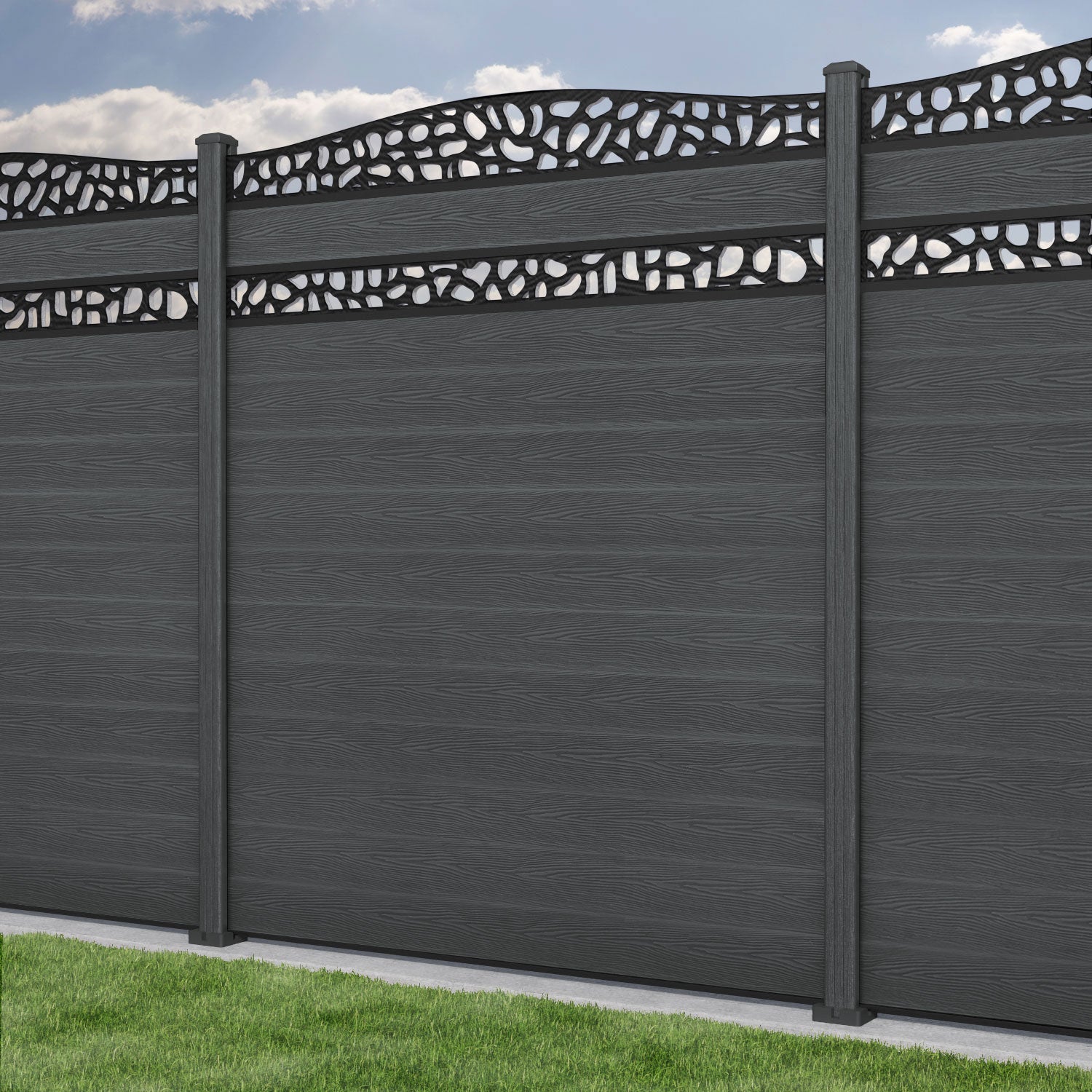 Classic Pebble Curved Top Split Screen Fence Panel - Dark Grey - with our composite posts
