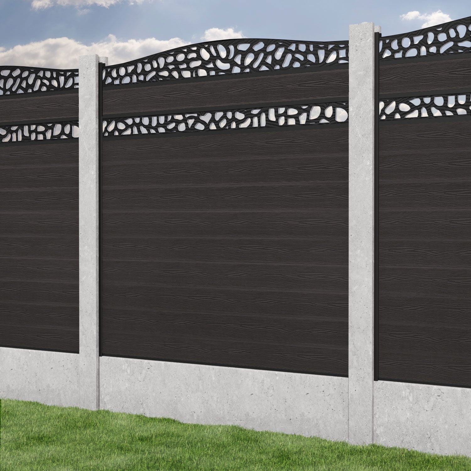 Classic Pebble Curved Top Split Screen Fence Panel - Dark Oak - for existing concrete posts
