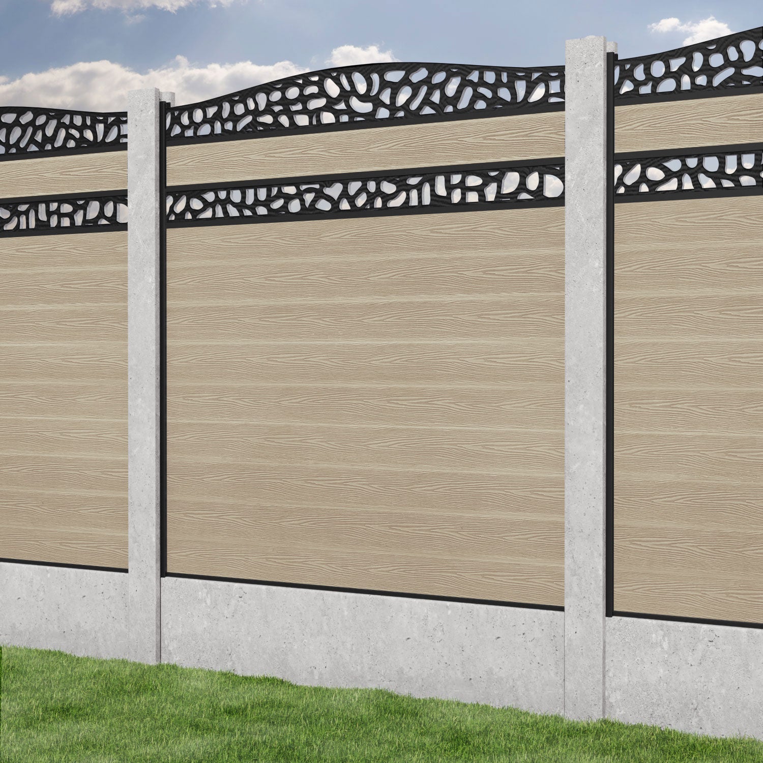 Classic Pebble Curved Top Split Screen Fence Panel - Light Oak - for existing concrete posts