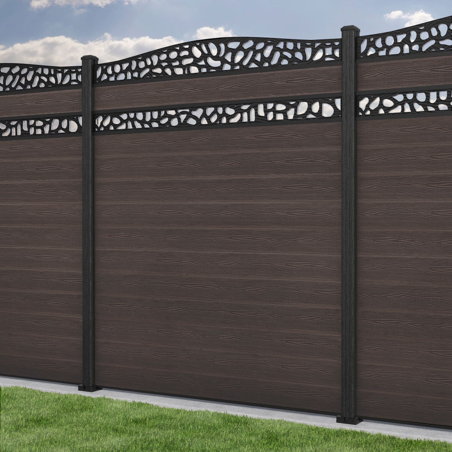 Classic Pebble Curved Top Split Screen Fence Panel - Mid Brown - with our composite posts