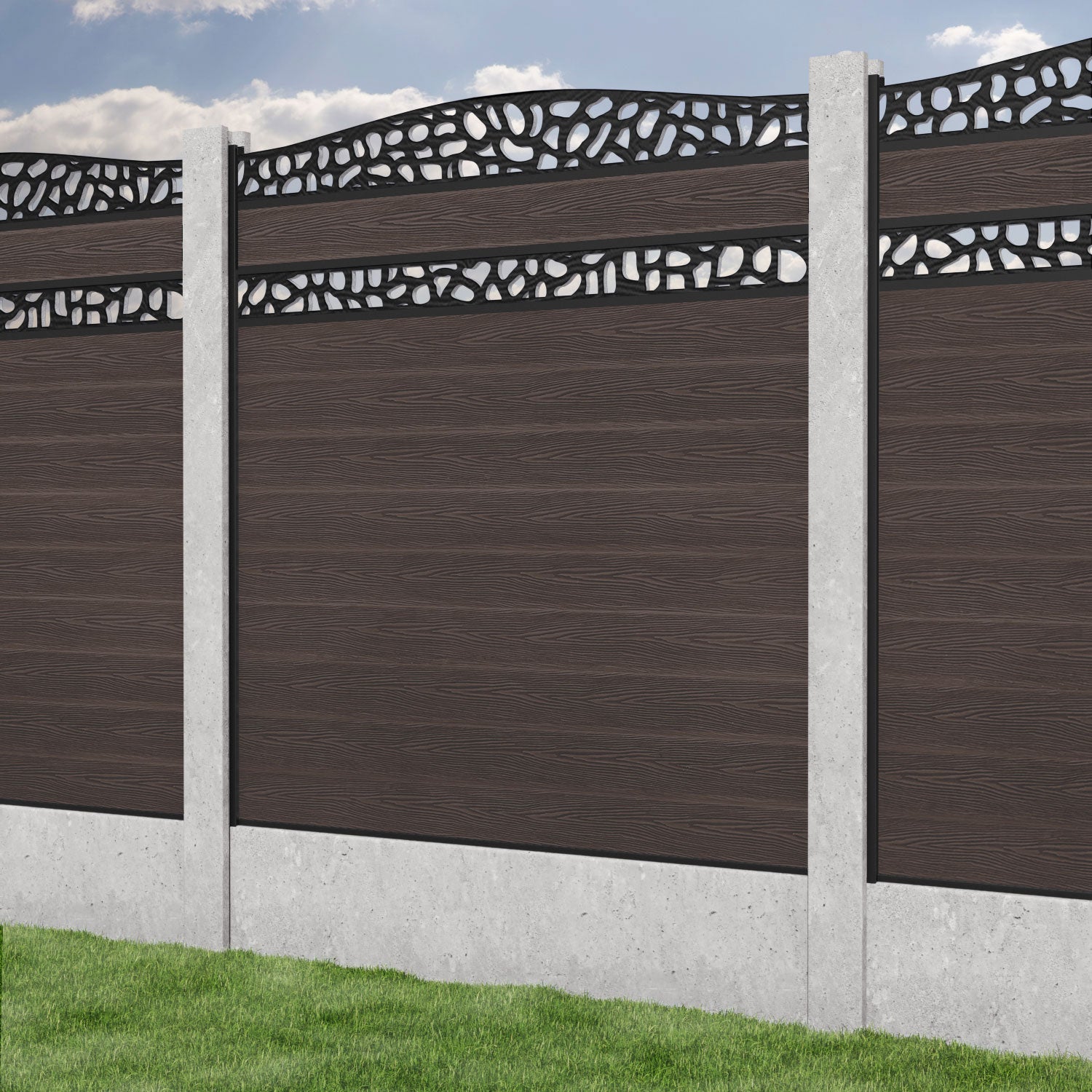 Classic Pebble Curved Top Split Screen Fence Panel - Mid Brown - for existing concrete posts