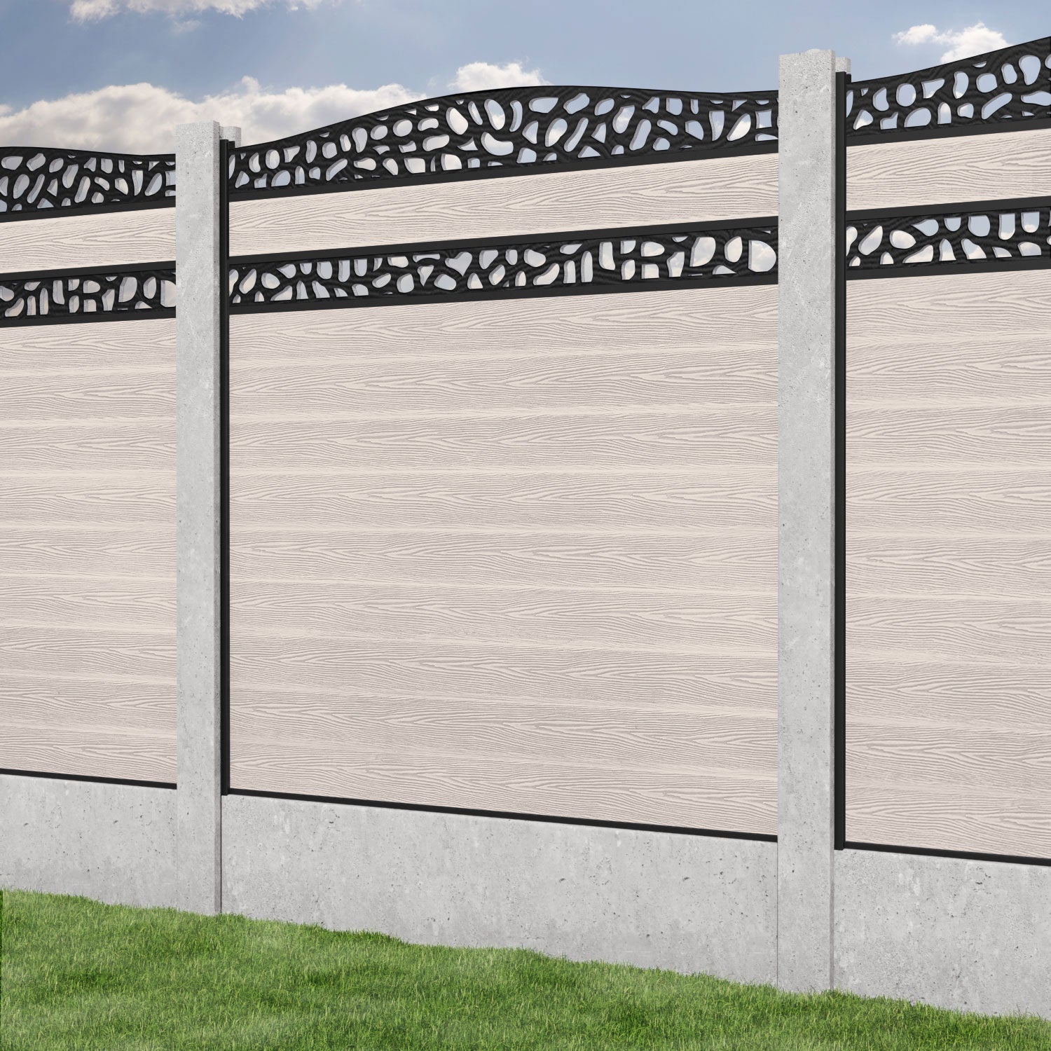 Classic Pebble Curved Top Split Screen Fence Panel - Mid Stone - for existing concrete posts