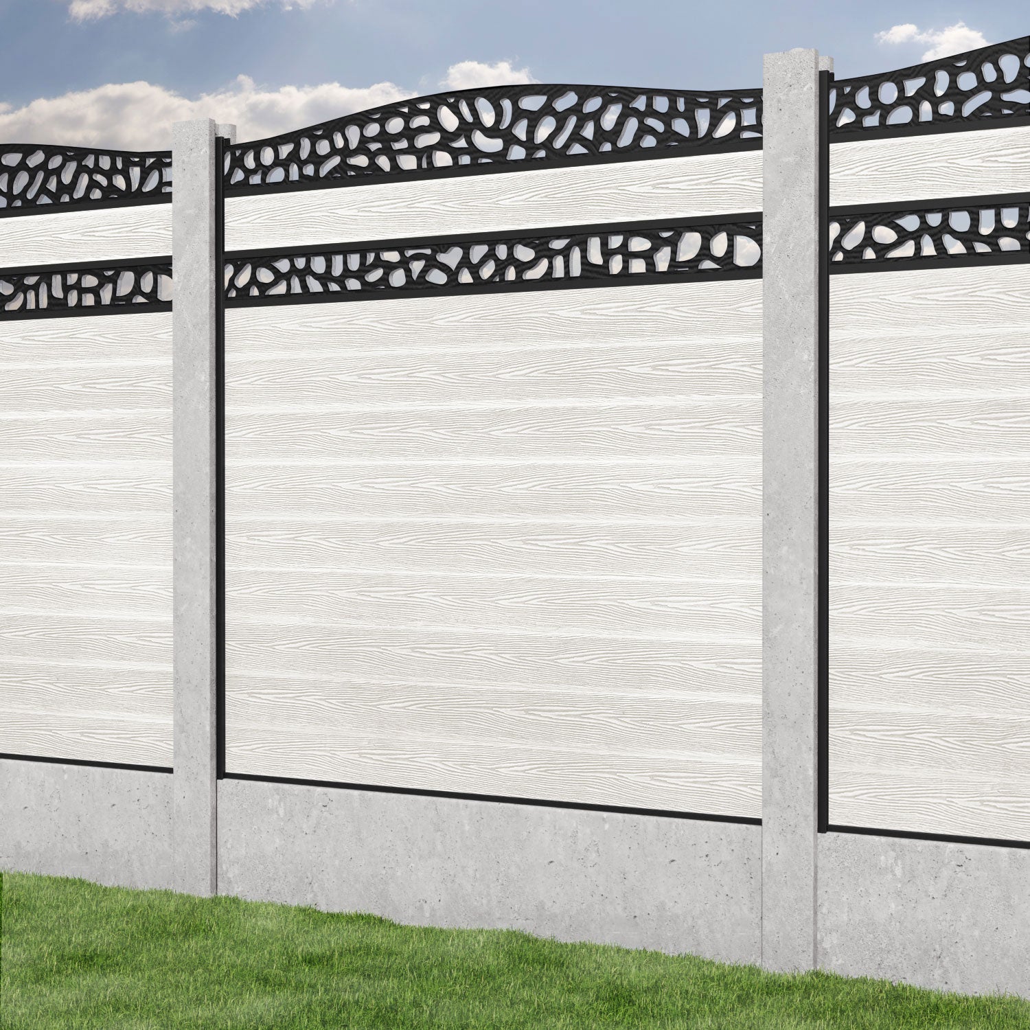Classic Pebble Curved Top Split Screen Fence Panel - Light Stone - for existing concrete posts