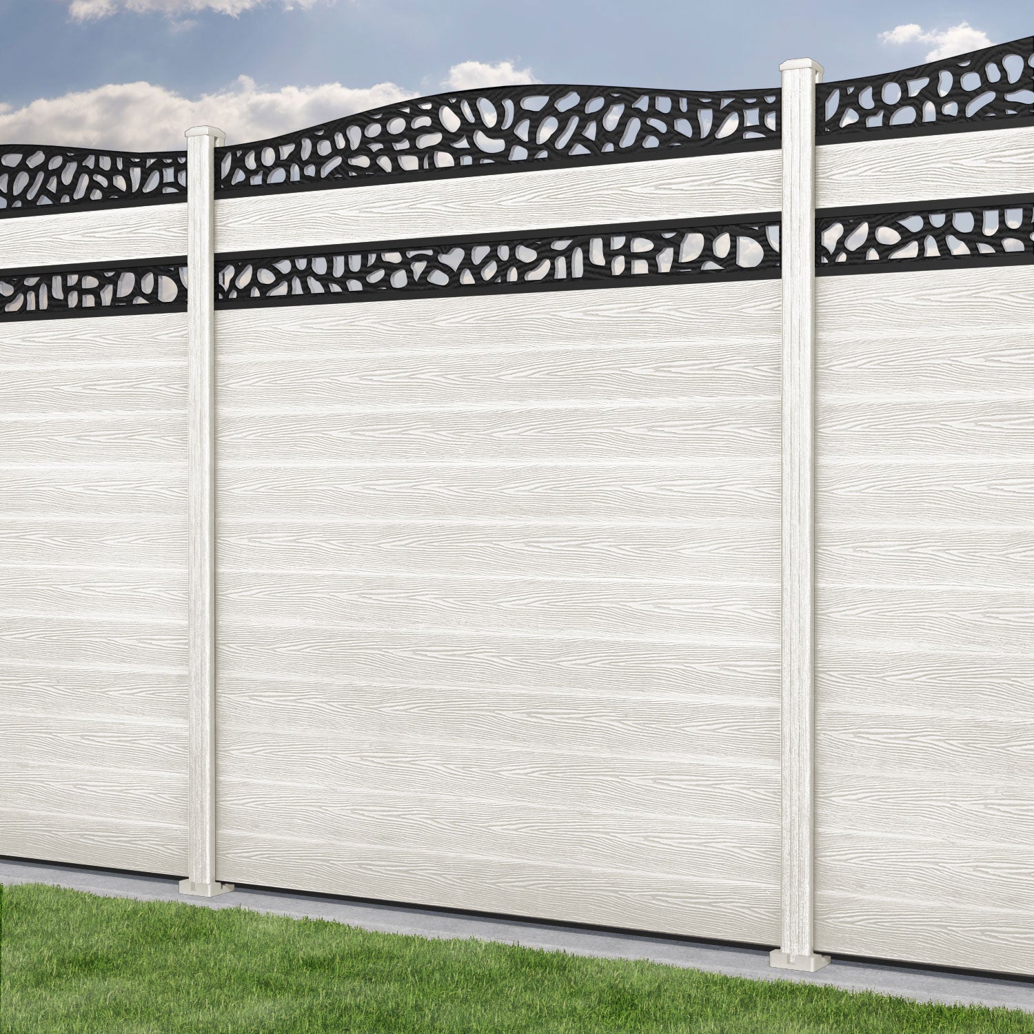 Classic Pebble Curved Top Split Screen Fence Panel - Light Stone - with our composite posts