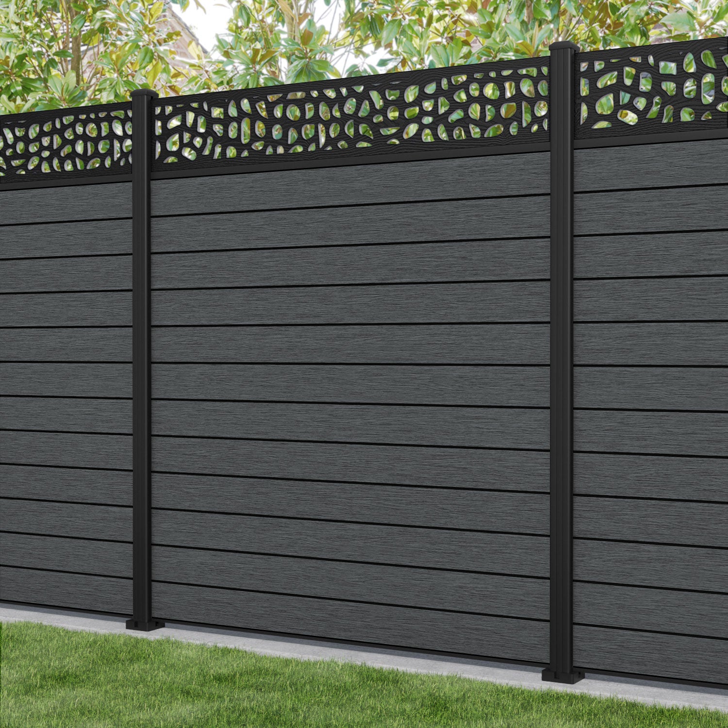 Fusion Pebble Fence Panel - Dark Grey - with our aluminium posts