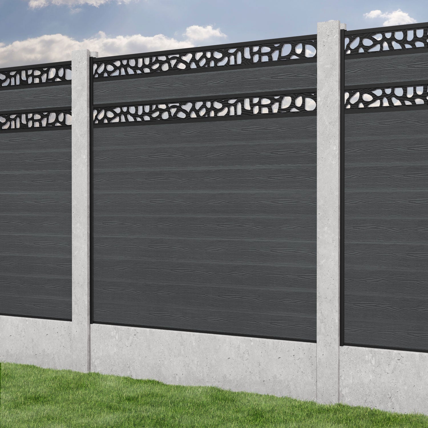Classic Pebble Split Screen Fence Panel - Dark Grey - for existing concrete posts