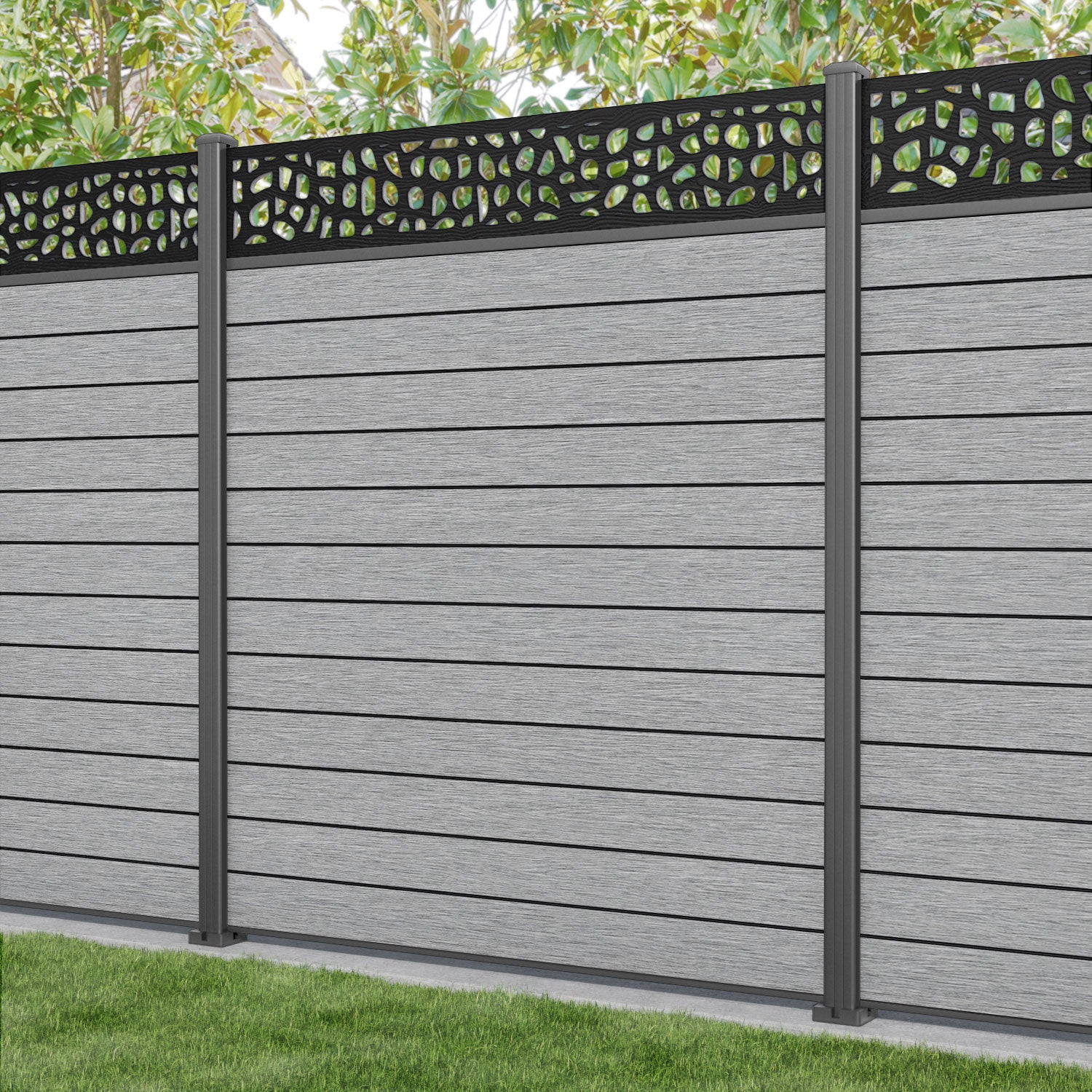 Fusion Pebble Fence Panel - Light Grey - with our aluminium posts