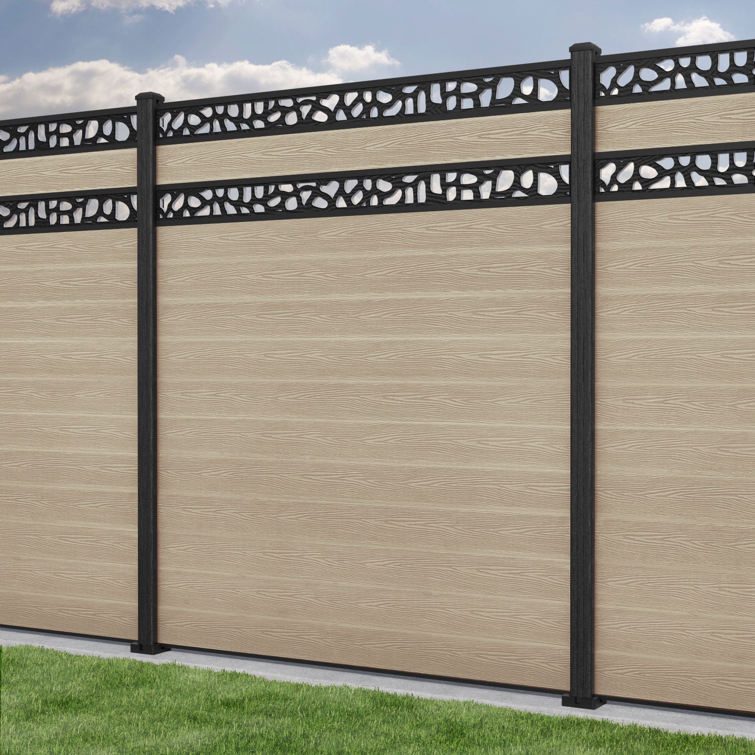 Classic Pebble Split Screen Fence Panel - Light Oak - with our composite posts