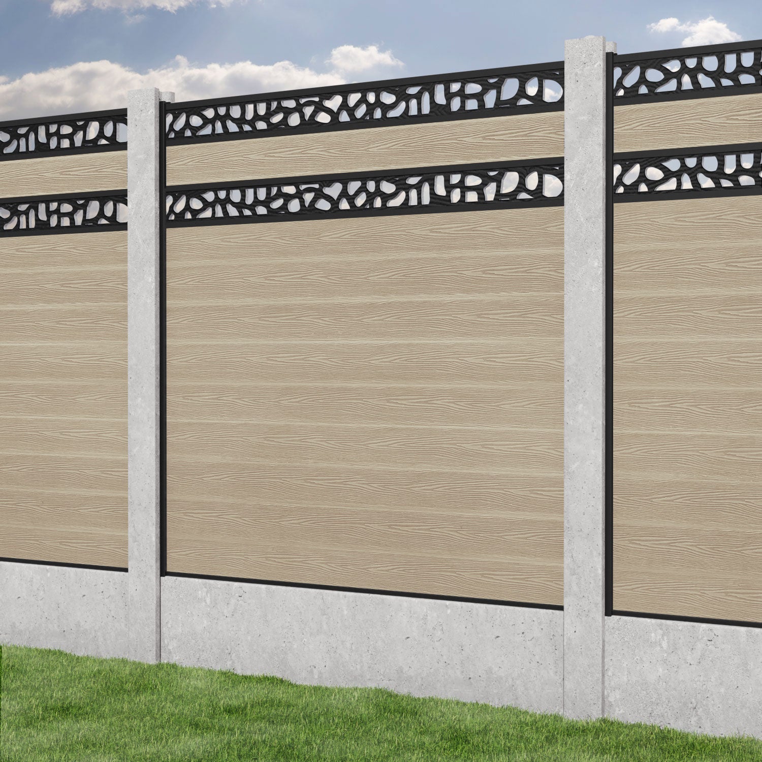 Classic Pebble Split Screen Fence Panel - Light Oak - for existing concrete posts