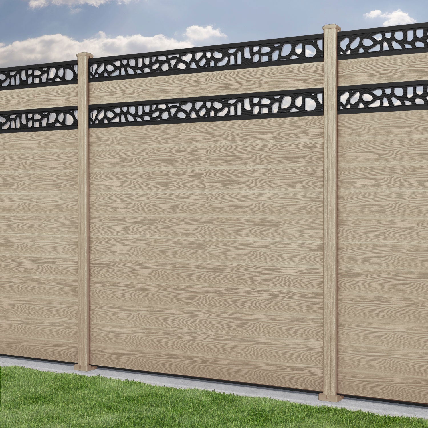 Classic Pebble Split Screen Fence Panel - Light Oak - with our composite posts