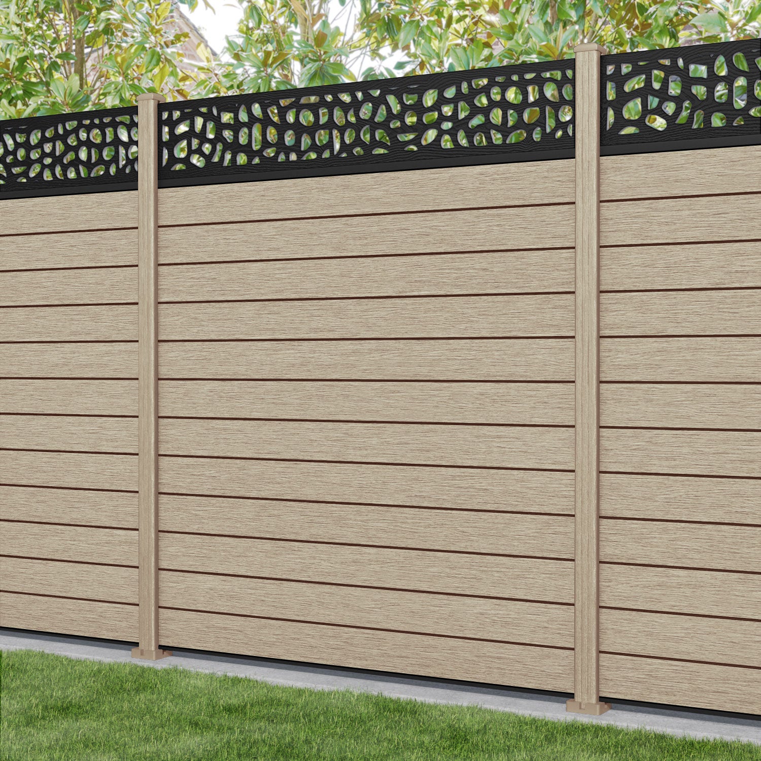 Fusion Pebble Fence Panel - Light Oak - with our composite posts