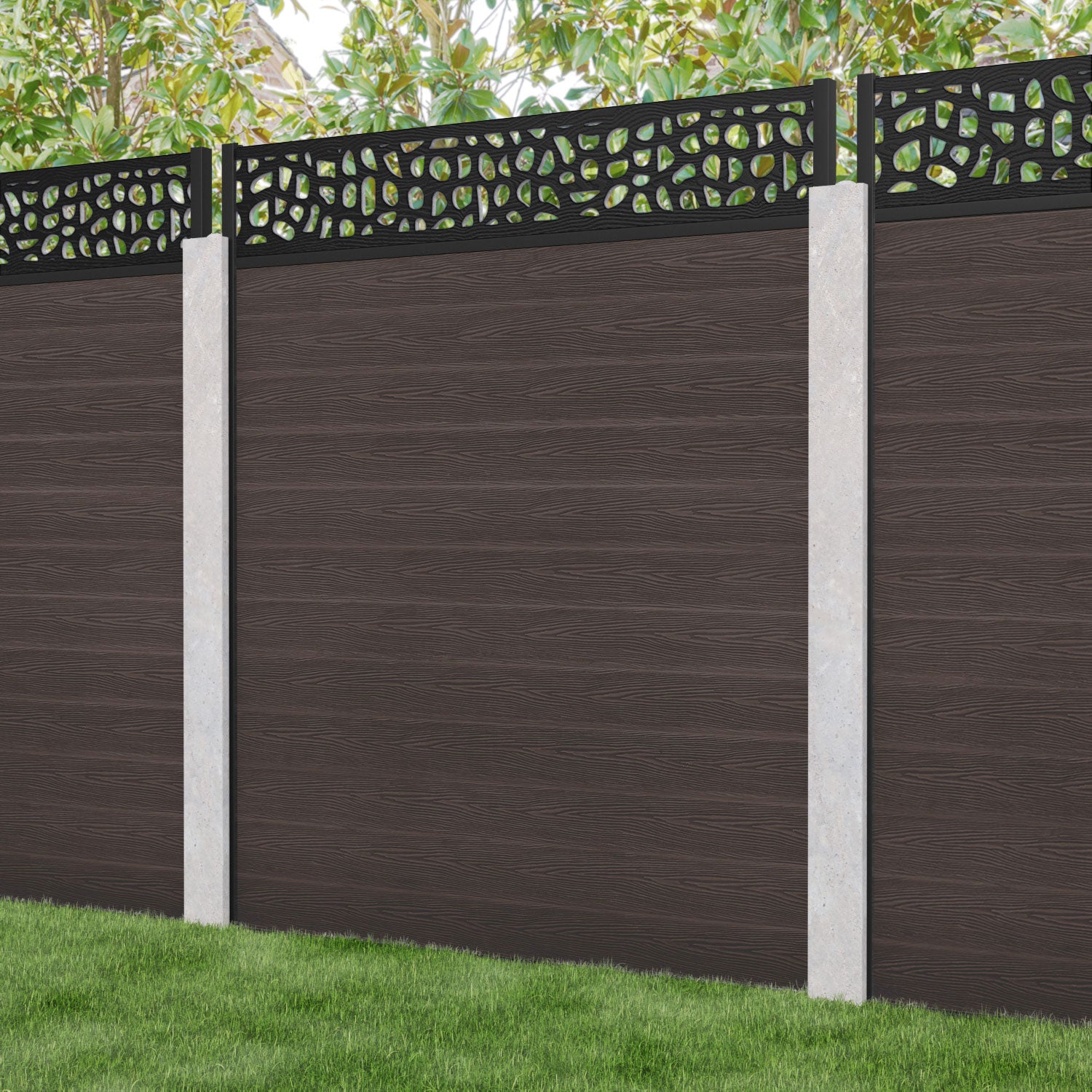 Classic Pebble Fence Panel - Mid Brown - for existing concrete posts