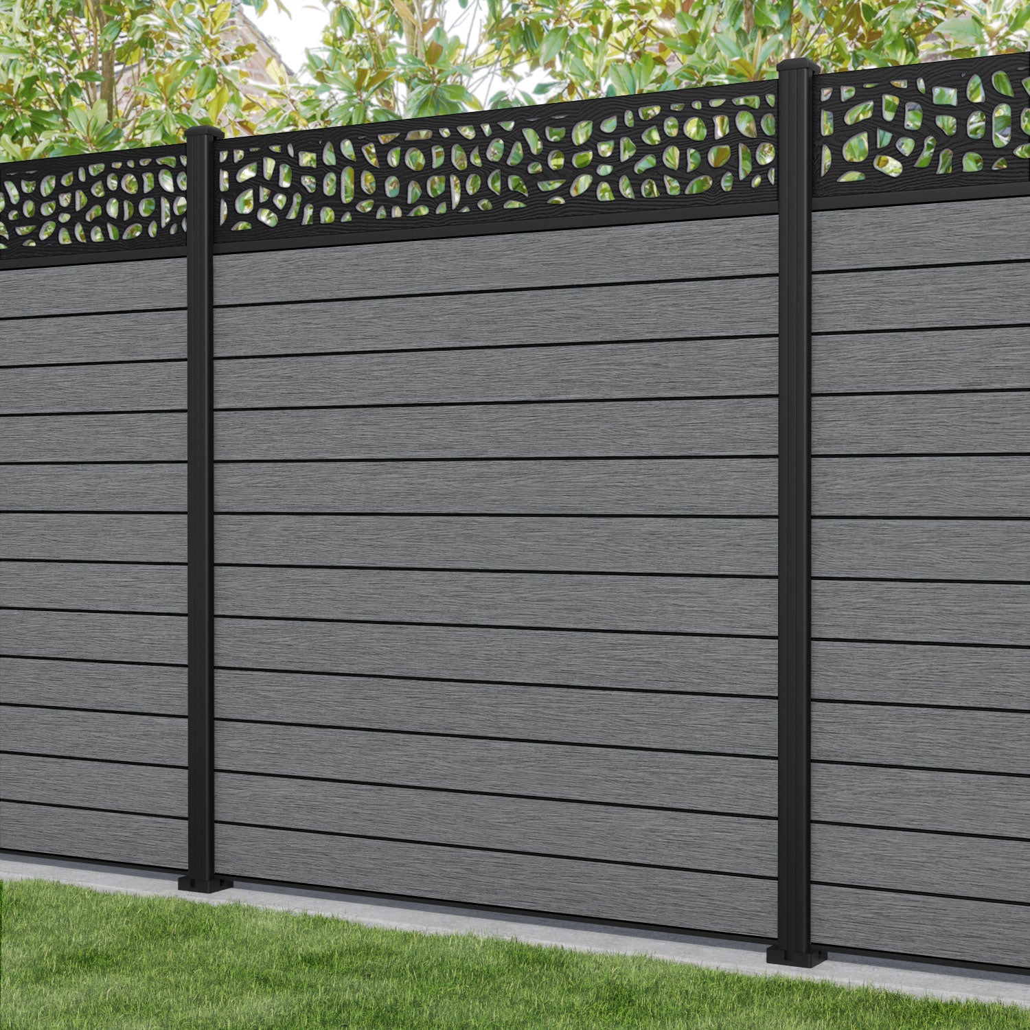 Fusion Pebble Fence Panel - Mid Grey - with our aluminium posts