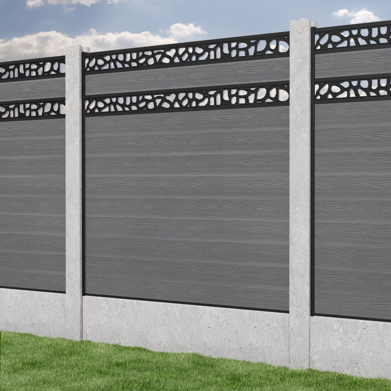 Classic Pebble Split Screen Fence Panel - Mid Grey - for existing concrete posts